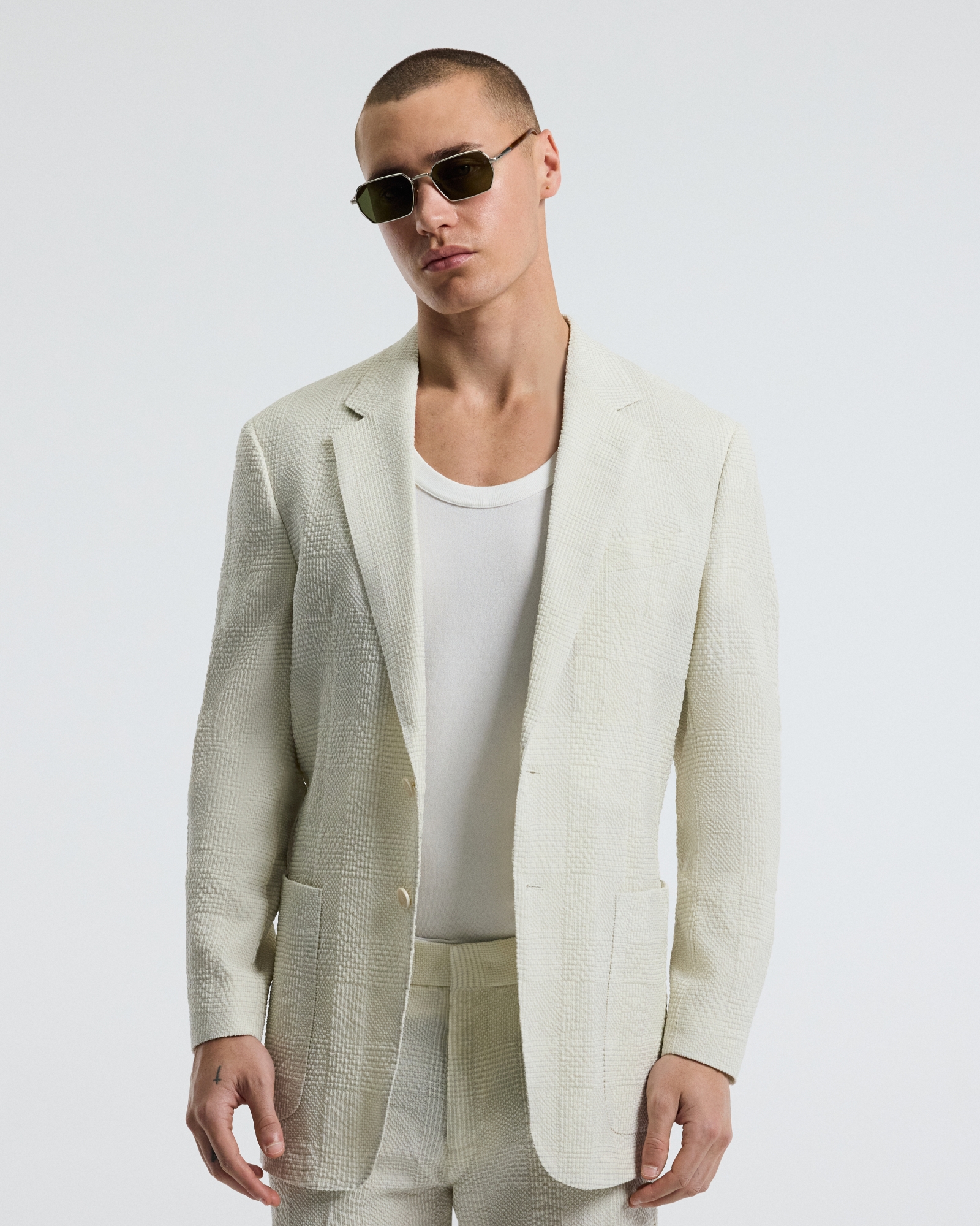Seersucker Check Blazer Stone