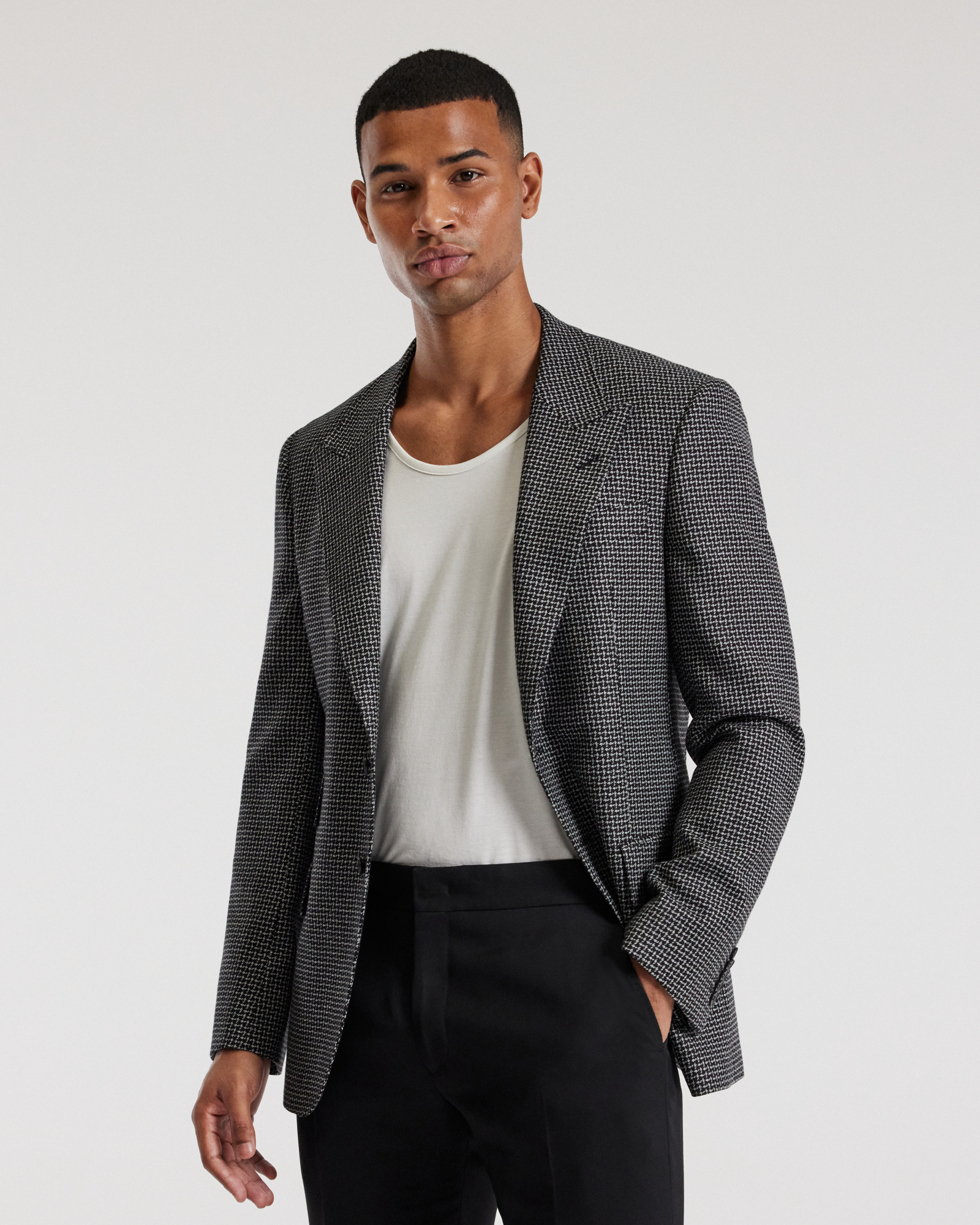 Weave Check Blazer Black