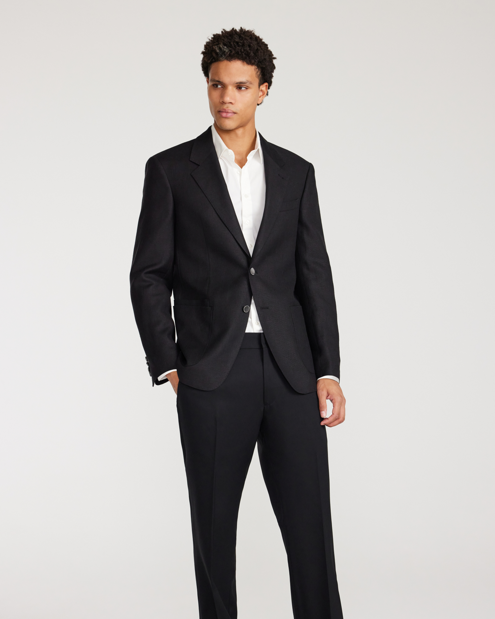 Linen Wool Hopsack Blazer Black