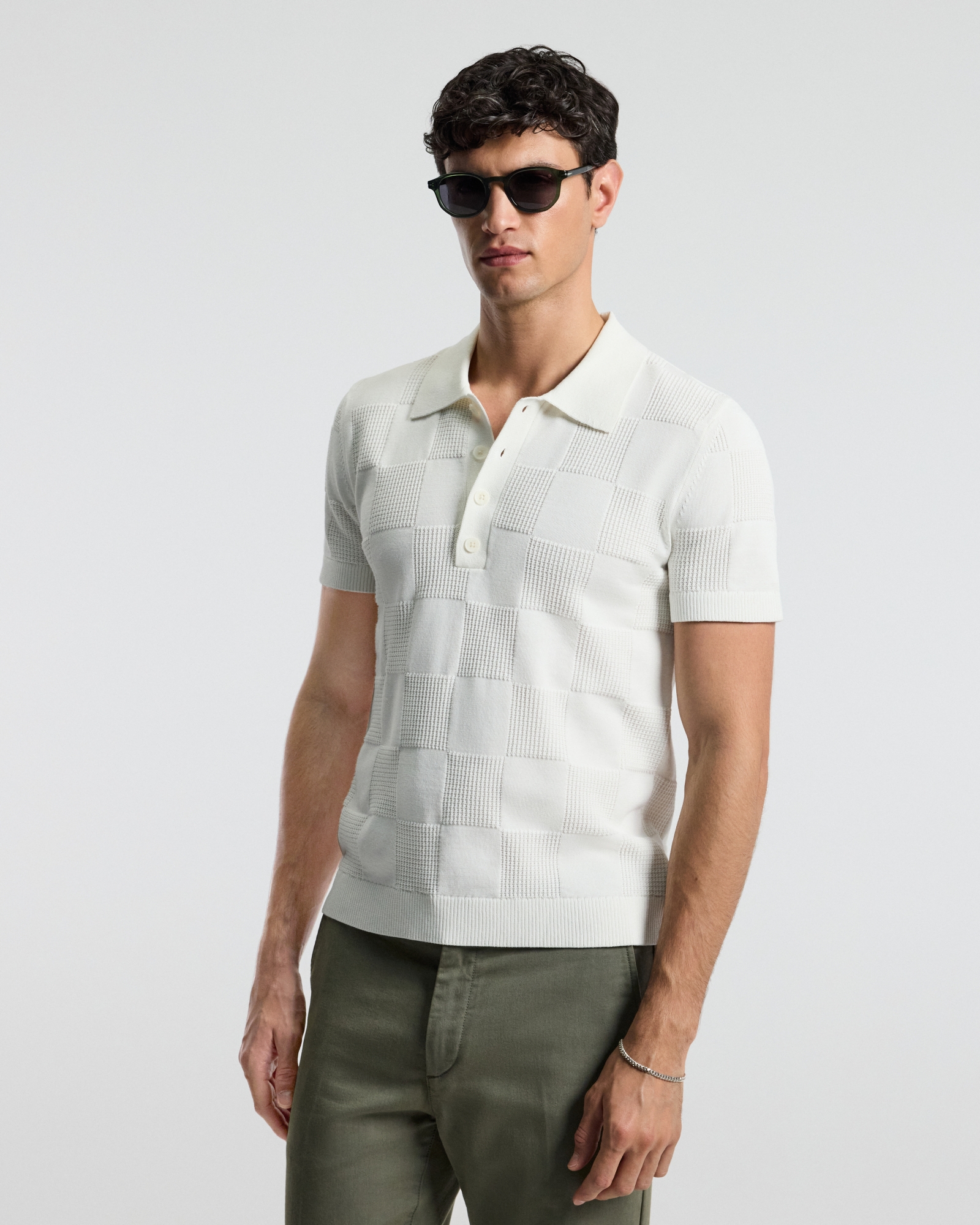 Grid Stitch Polo White