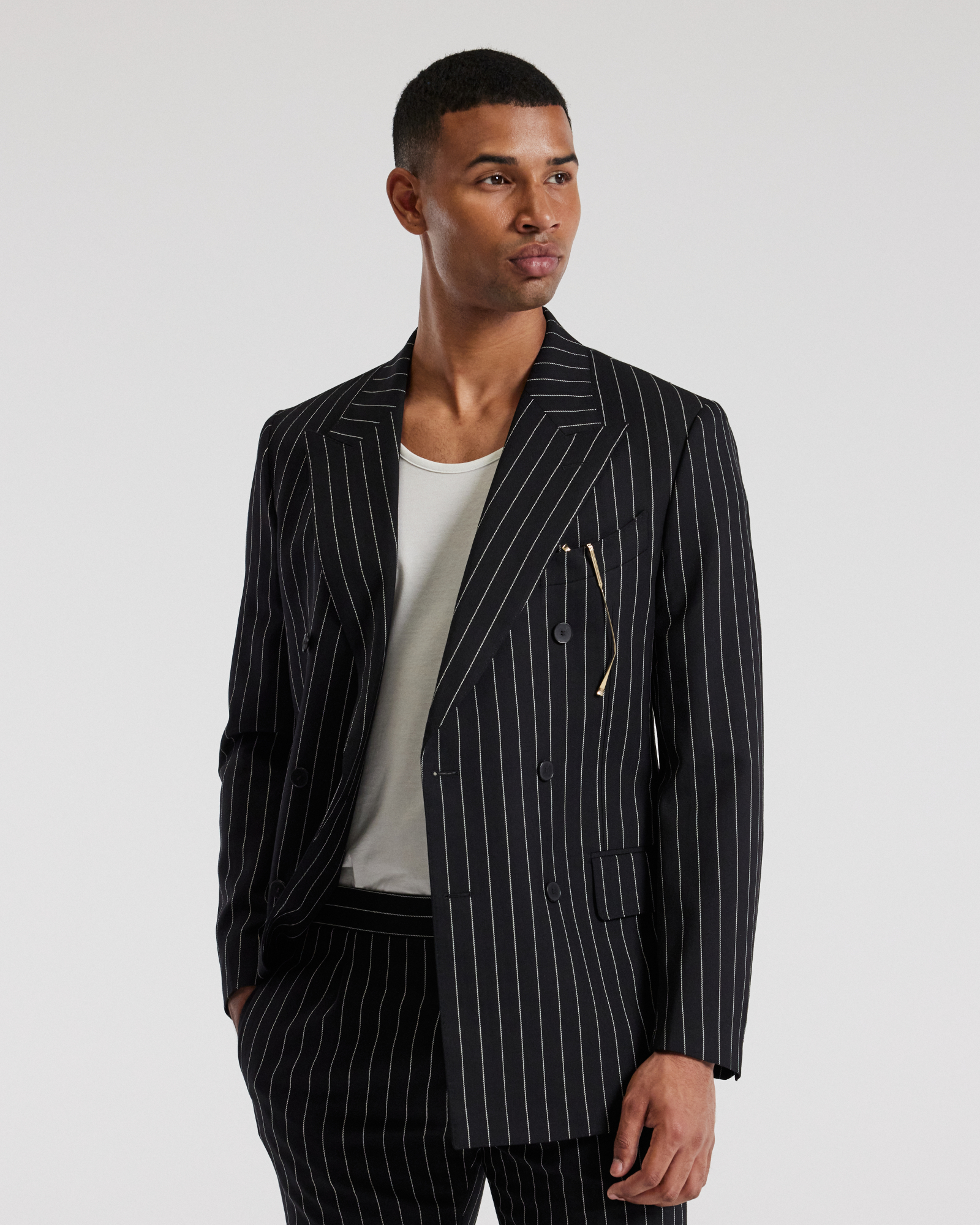 Pinstripe Double-Breasted Jacket Black