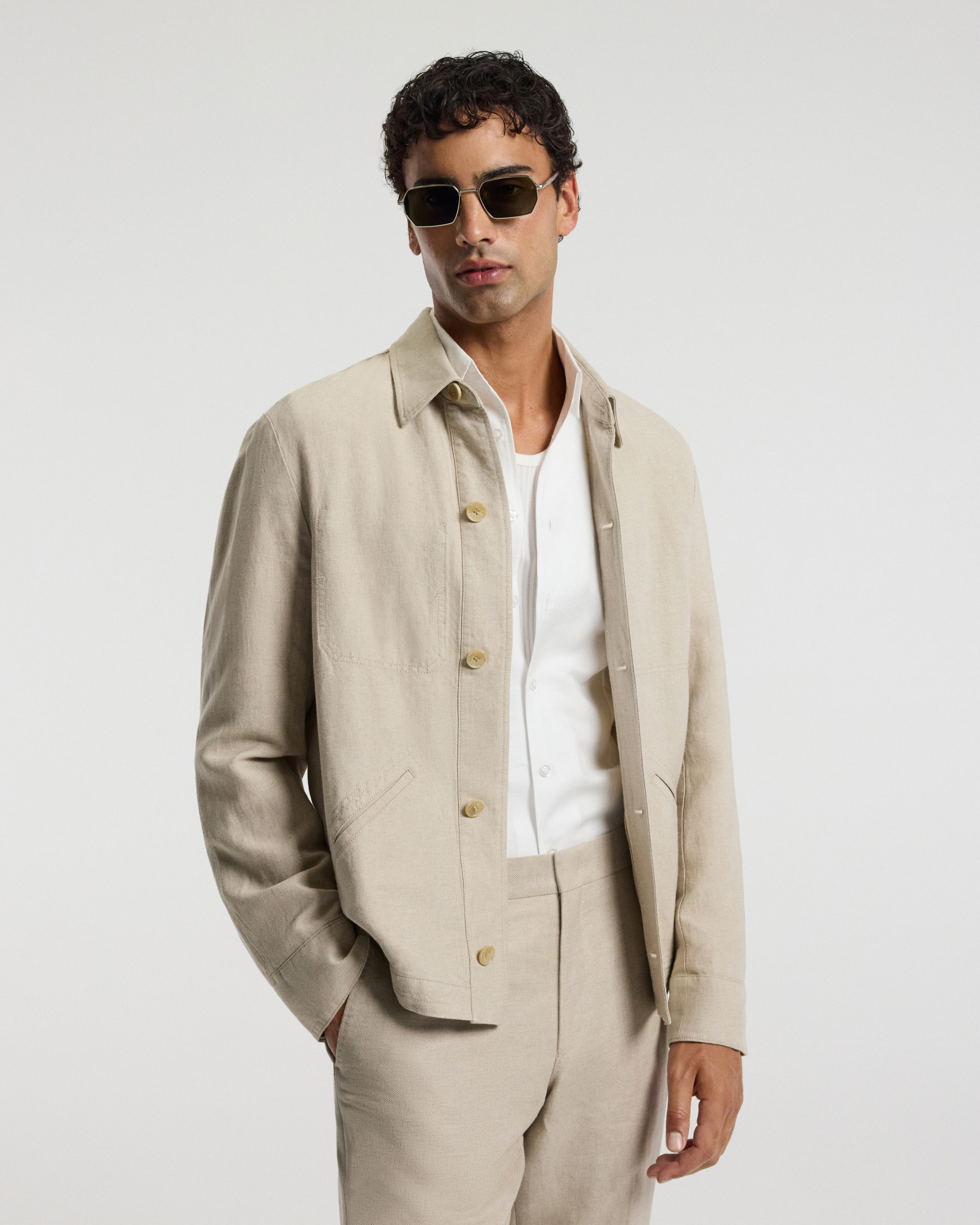 Linen Cotton Twill Shirt Jacket Natural
