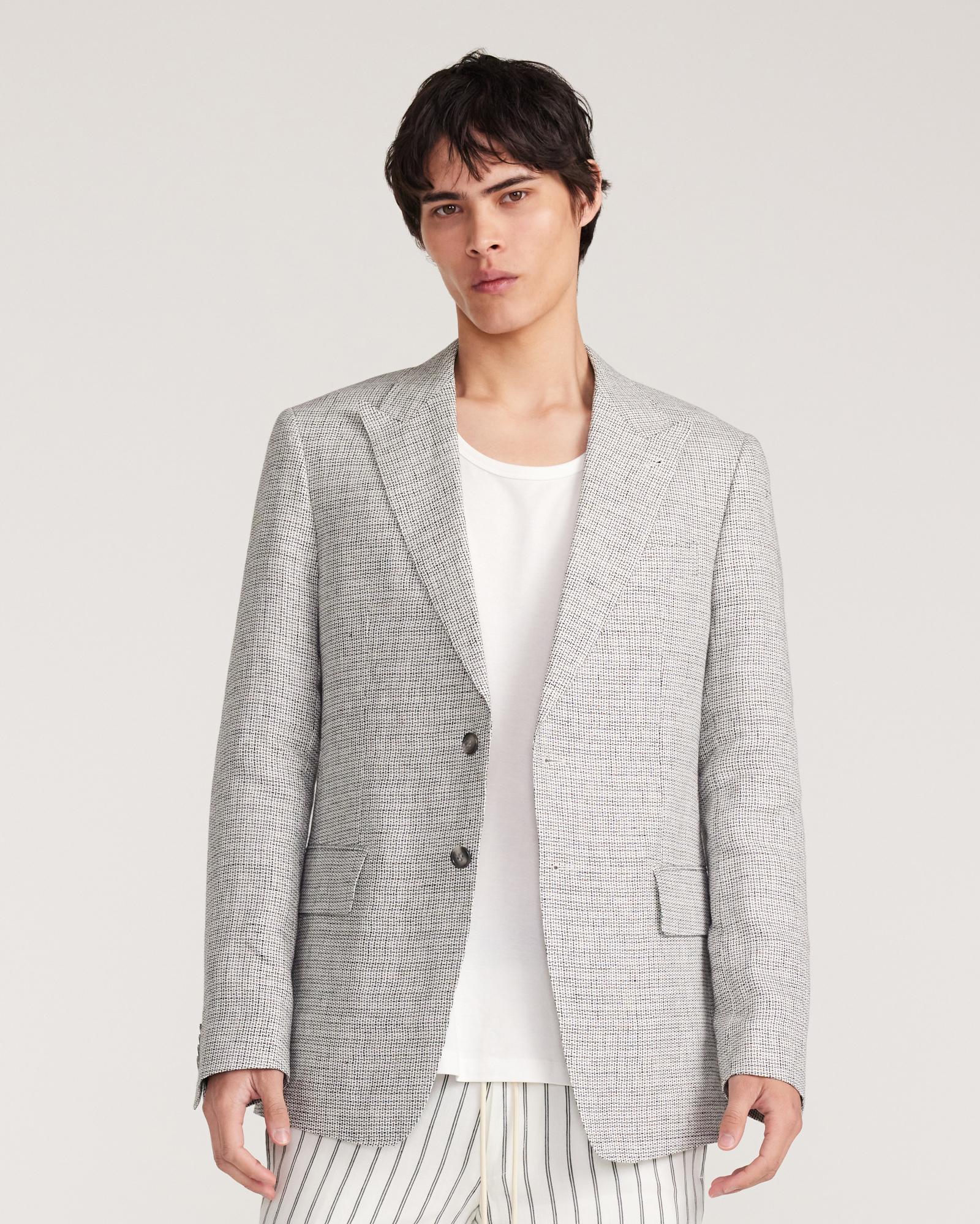 Thatch Check Linen Blazer White