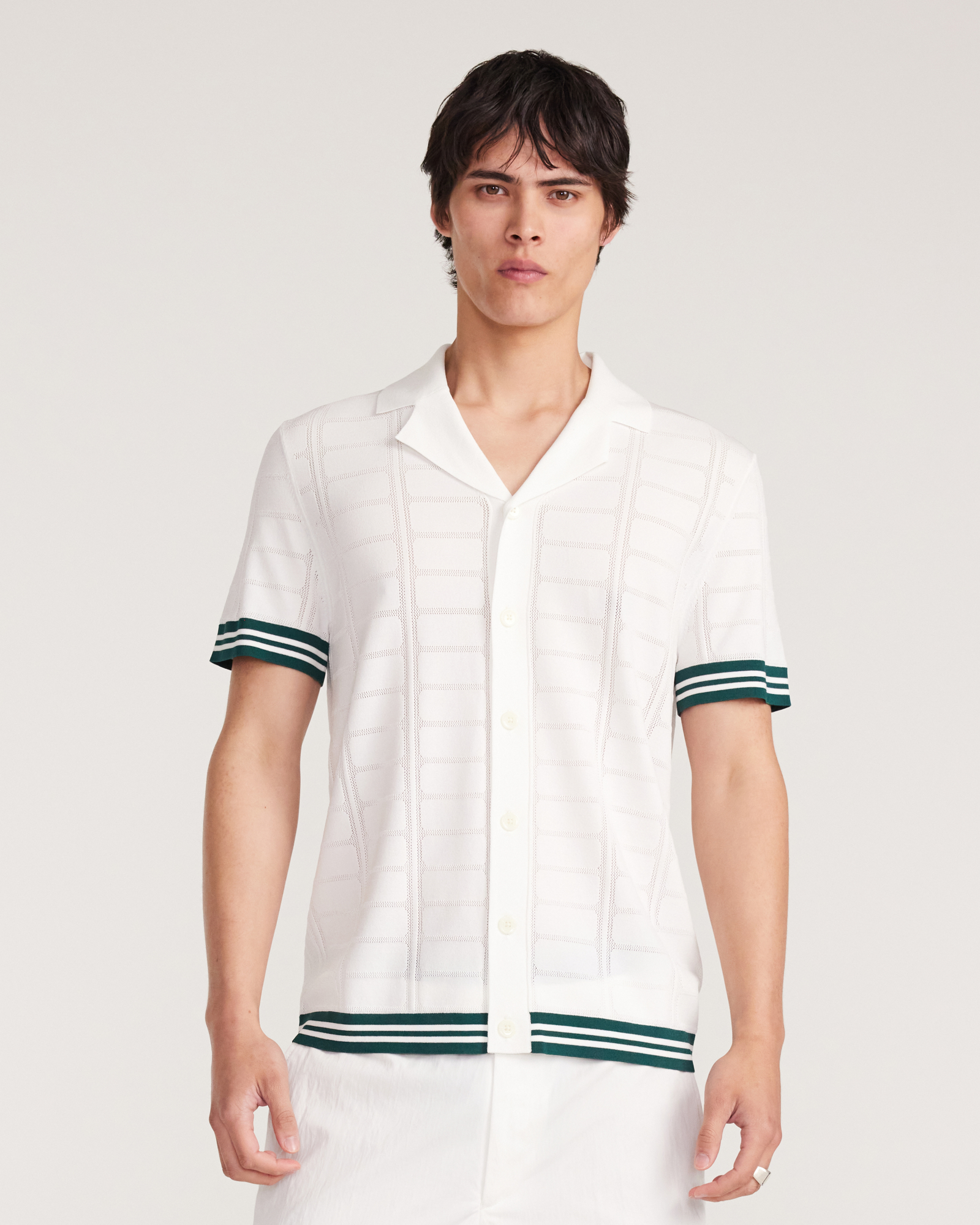 Patterned Mesh Tech Knit Shirt Ivory