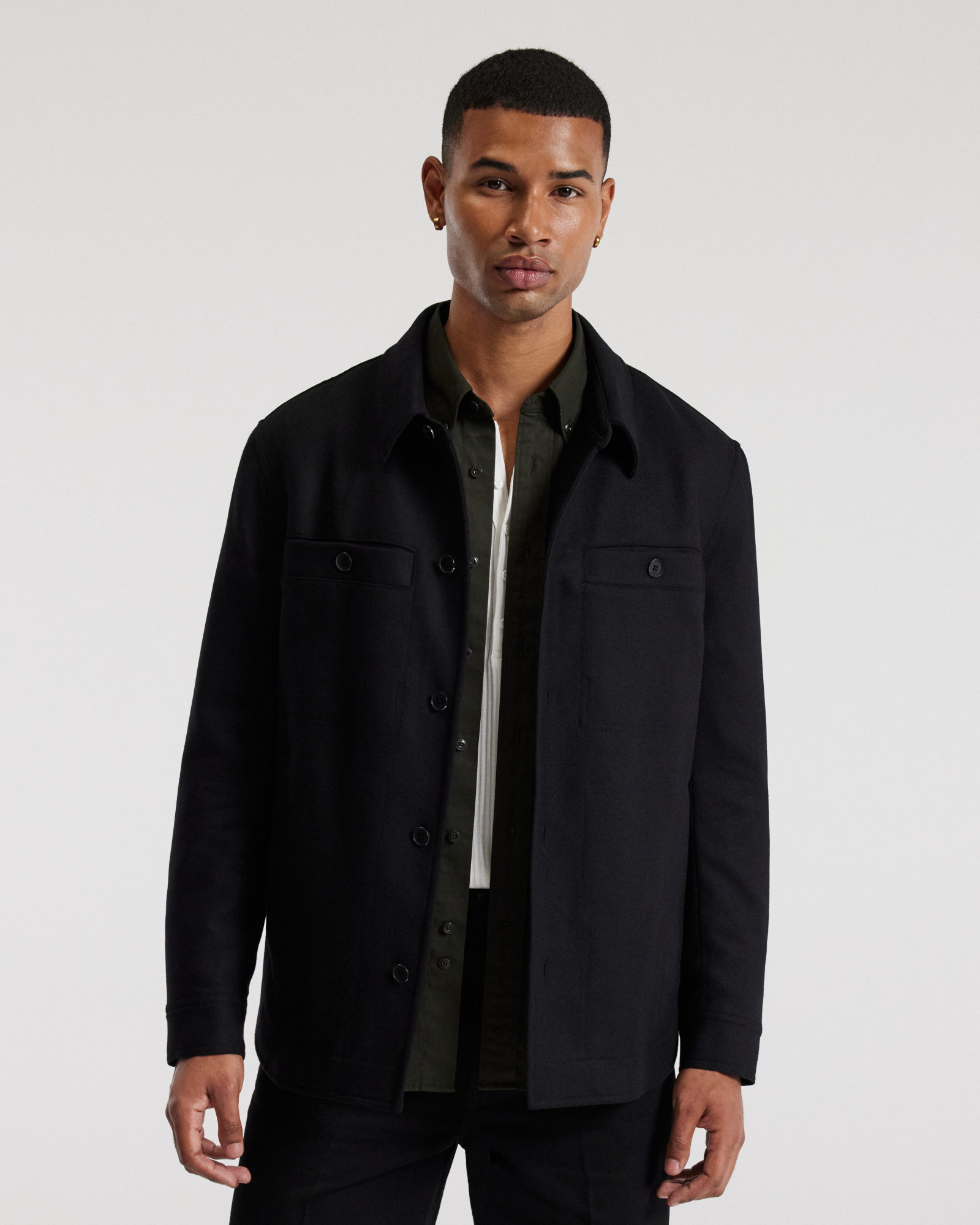 Melton Shirt Jacket Black