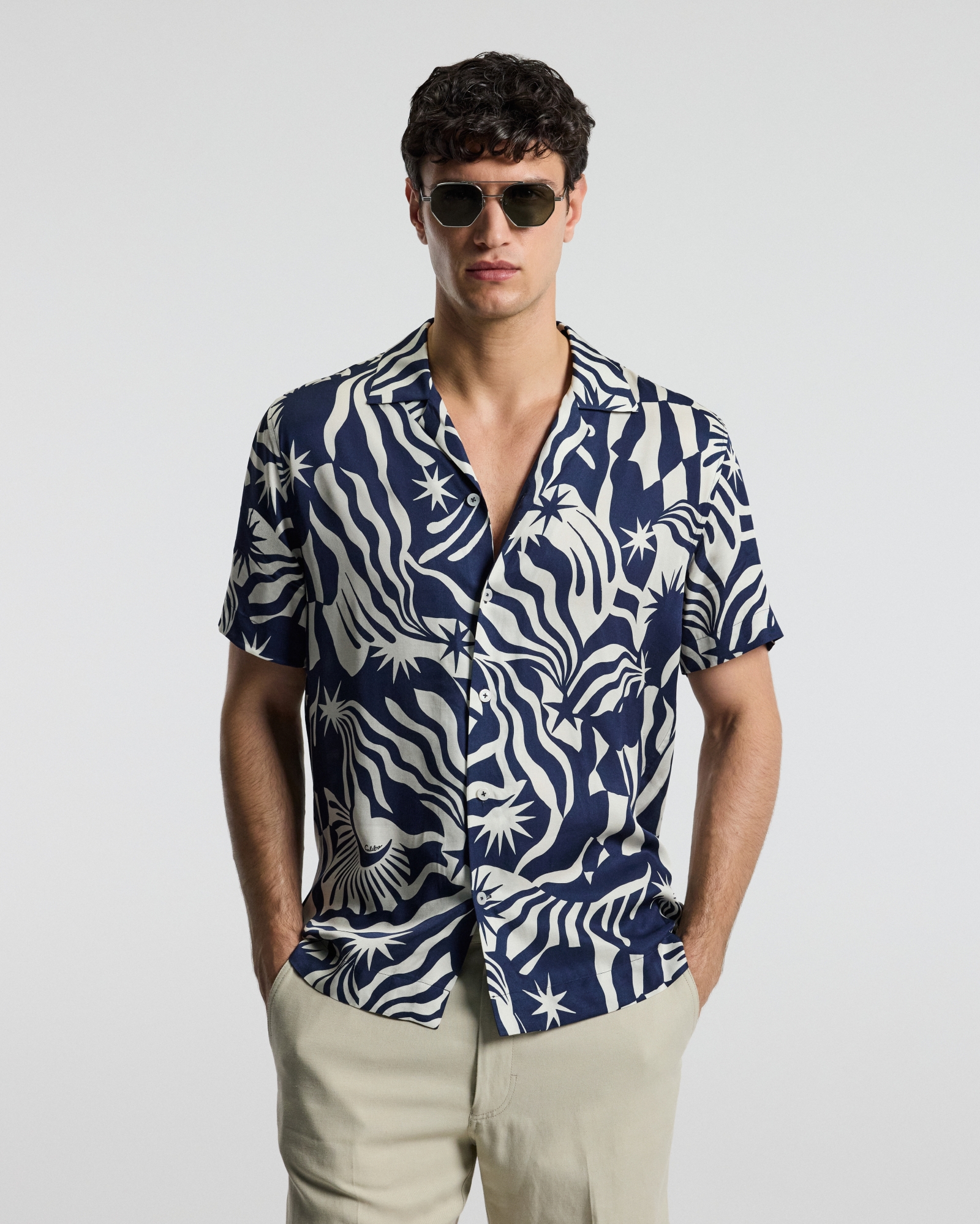 Astro Print Short Sleeve Shirt Navy