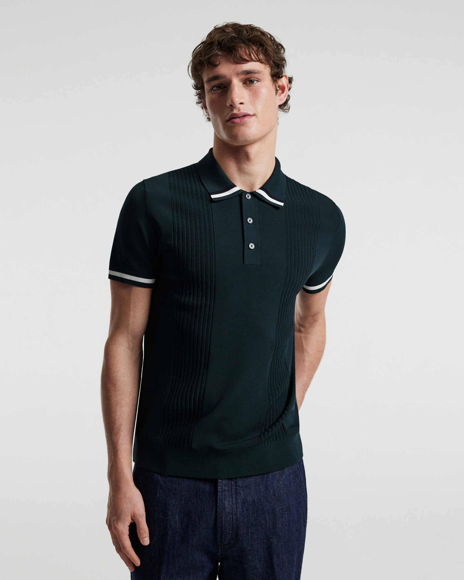 Tech Stripe Collar Polo Bottle Green