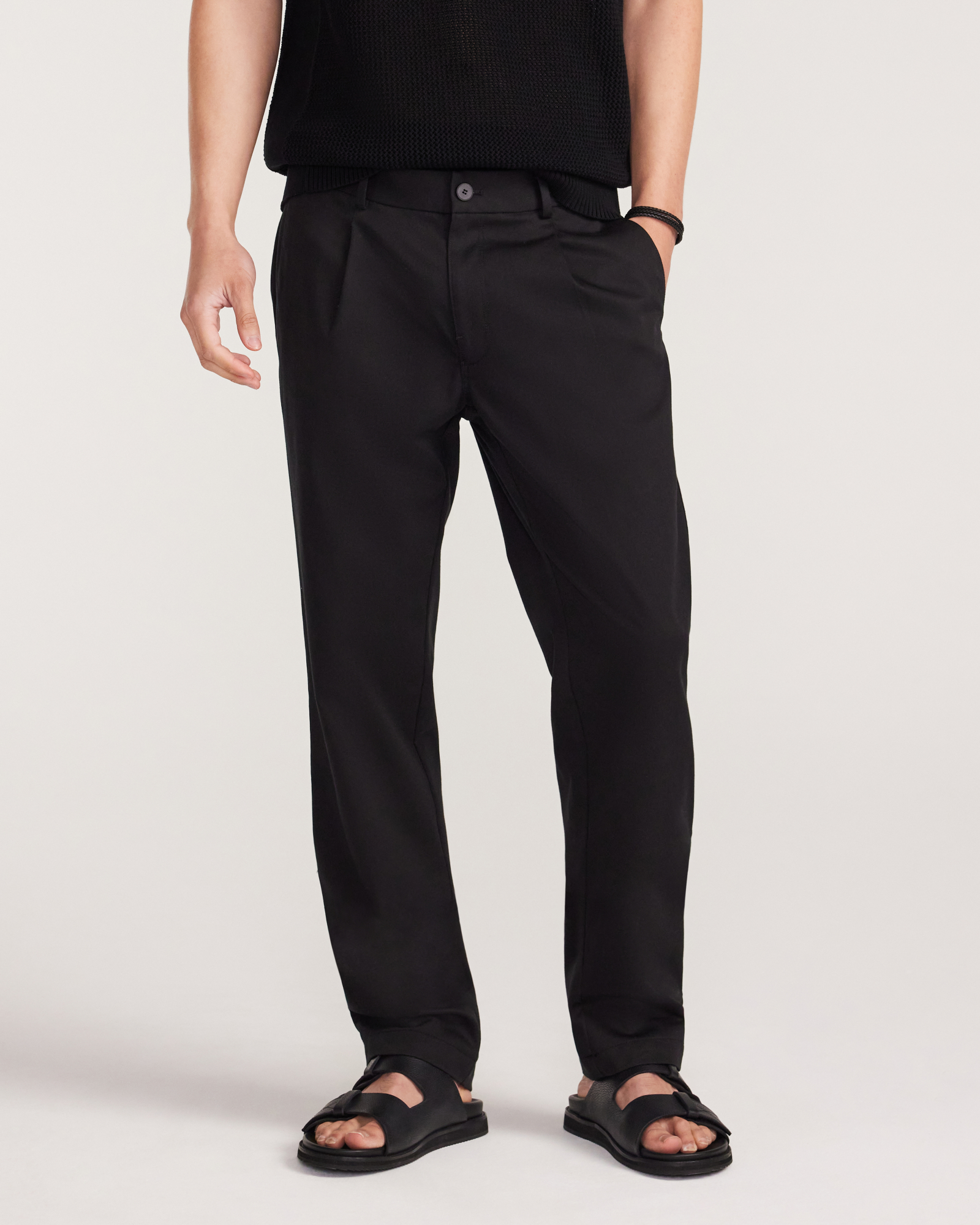 Soft Twill Elastic Waist Pants Black