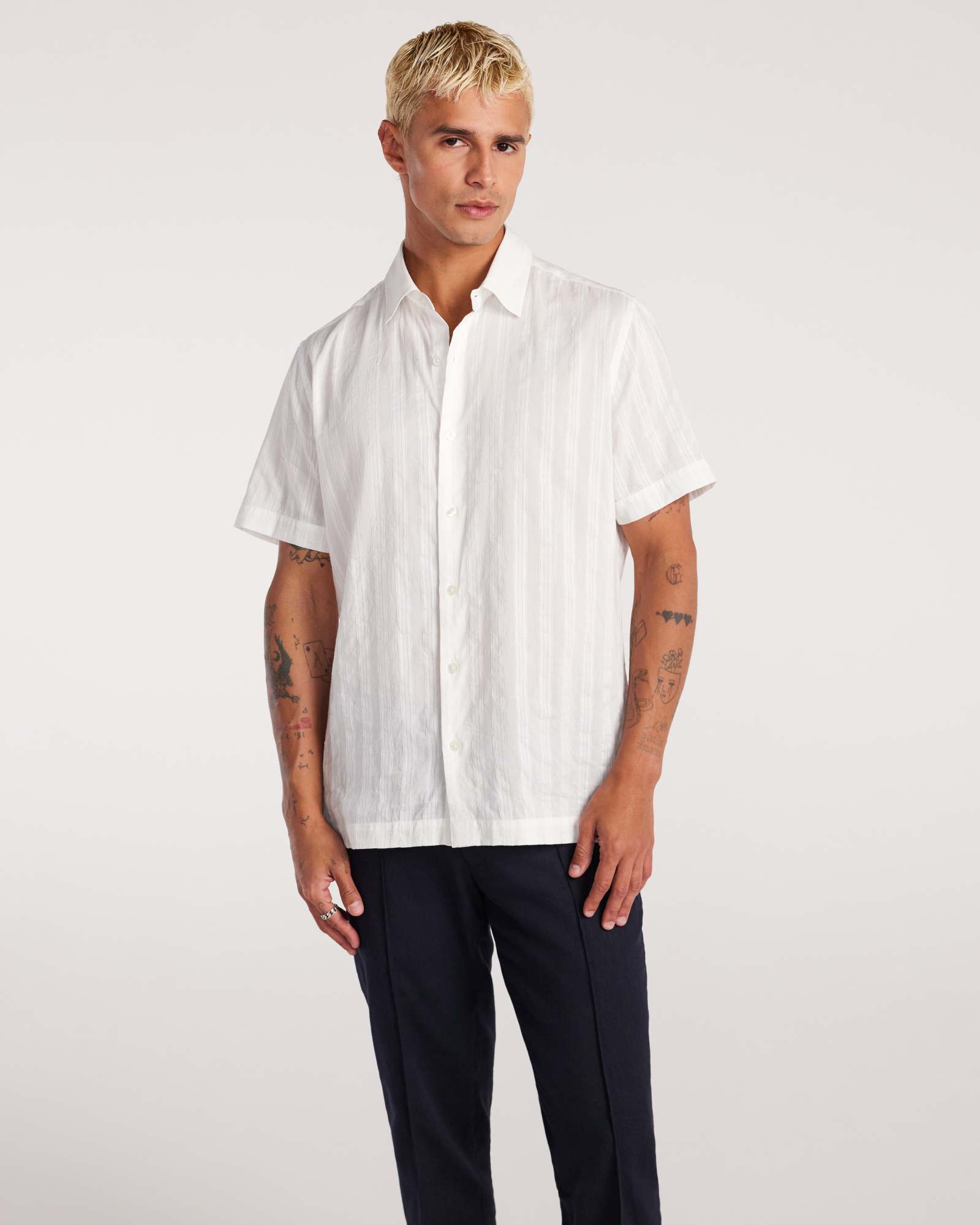 Sheer Striped Short Sleeve Shirt White