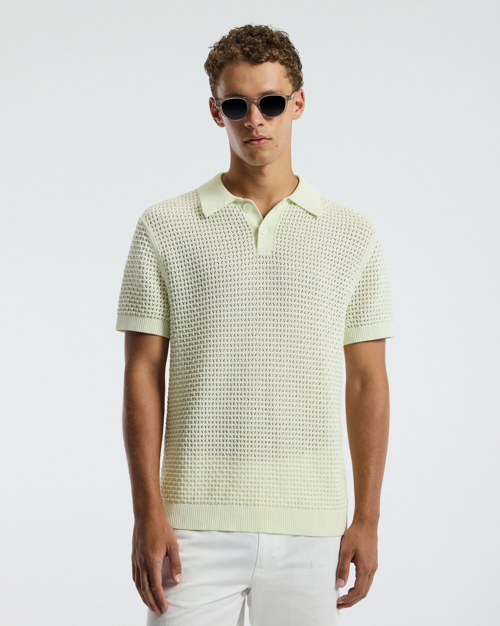 Textured Open Knit Polo Citron