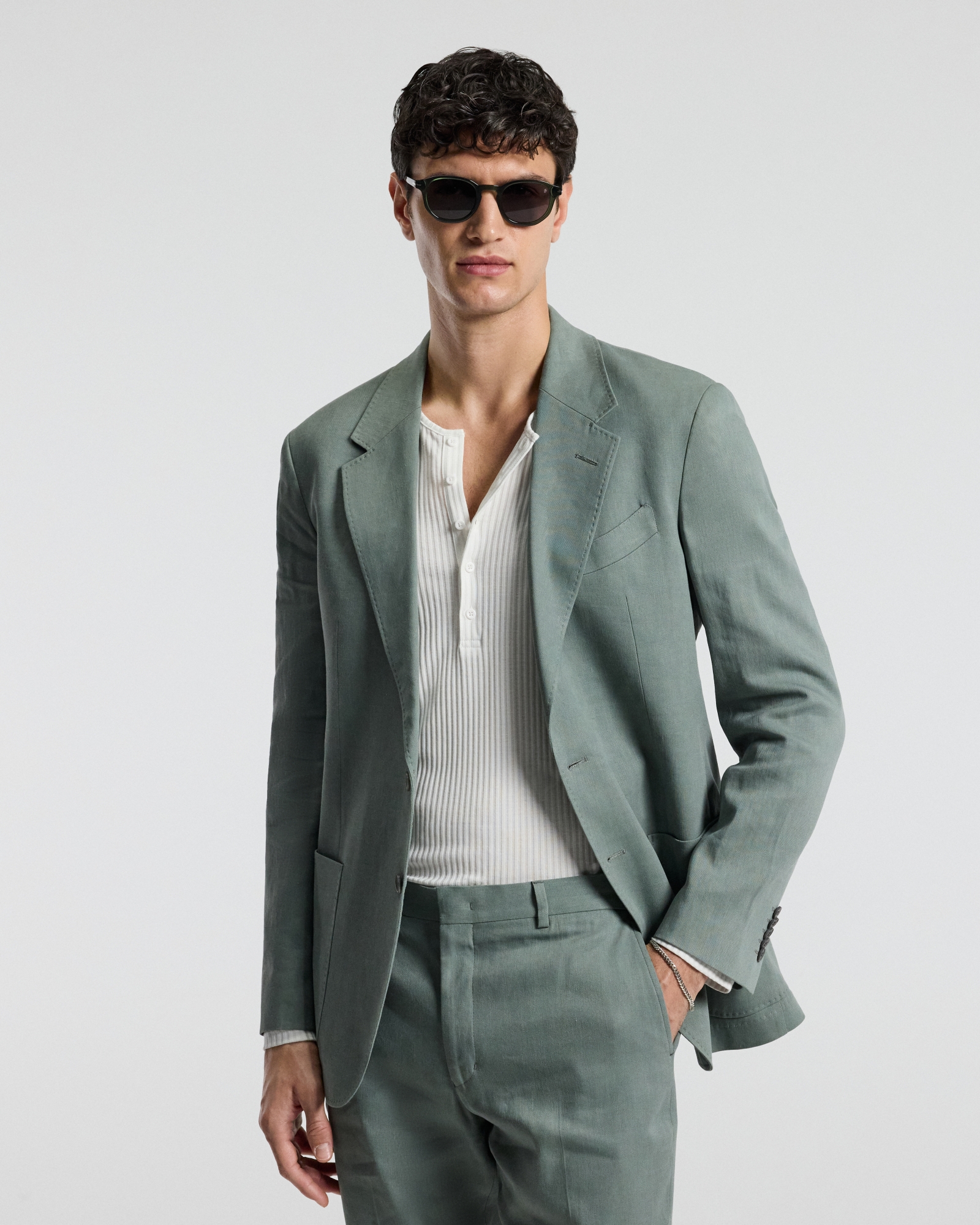 Stretch Linen Suit Jacket Neo Green