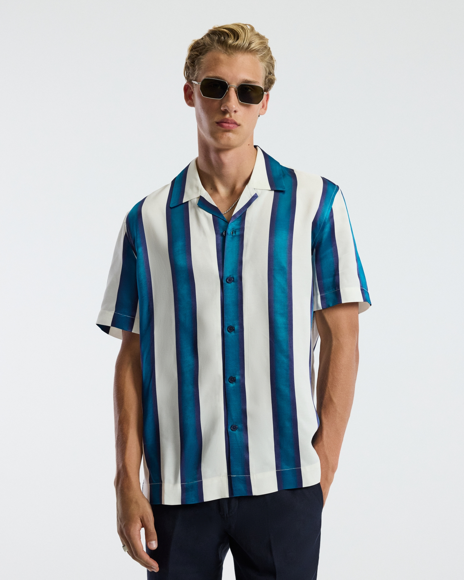 Ombre Stripe Short Sleeved Shirt Pacific