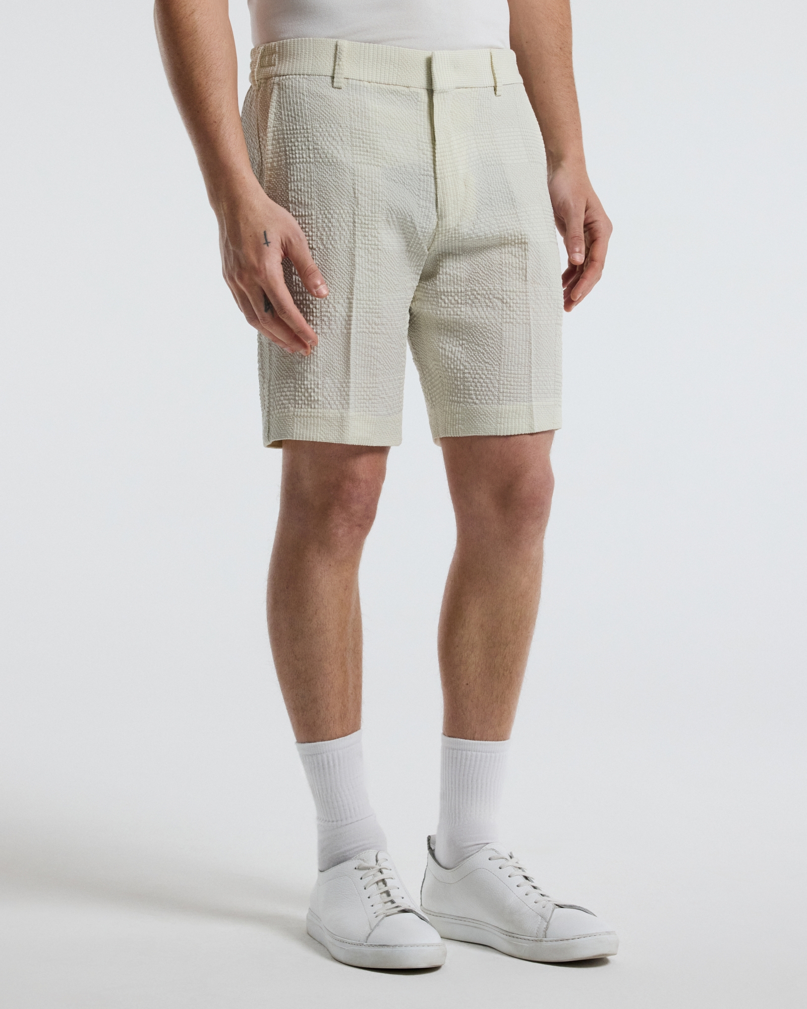 Seersucker Check Shorts Stone