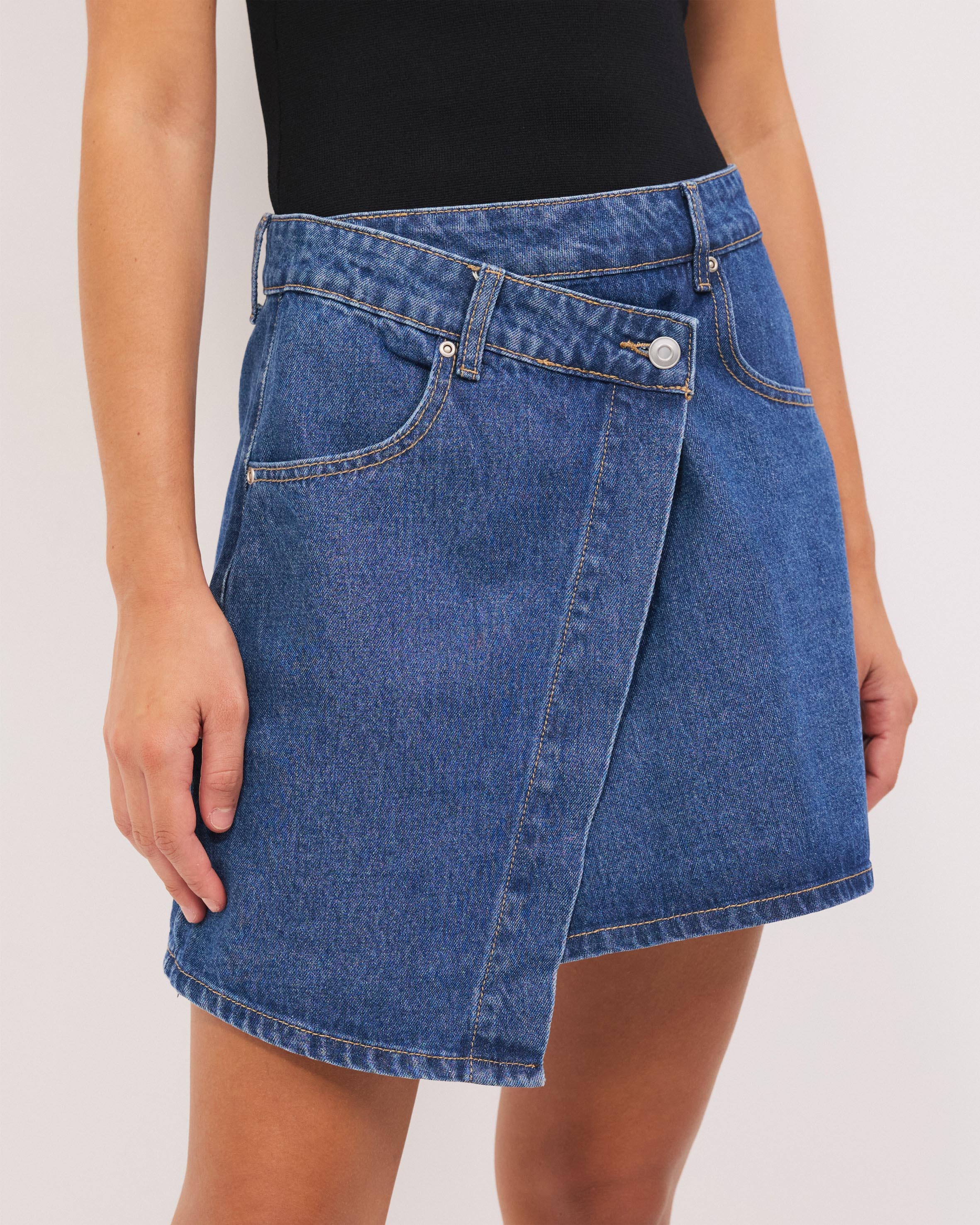 Wrap Denim Mini Skirt