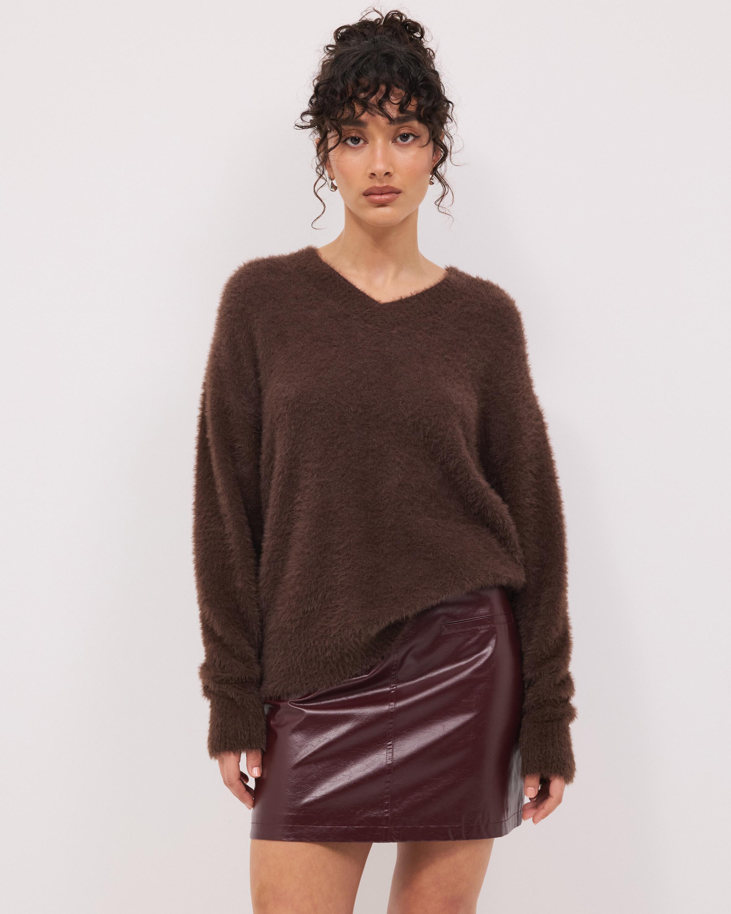 Rae V-Neck Fluffy Knit Oversized Jumper