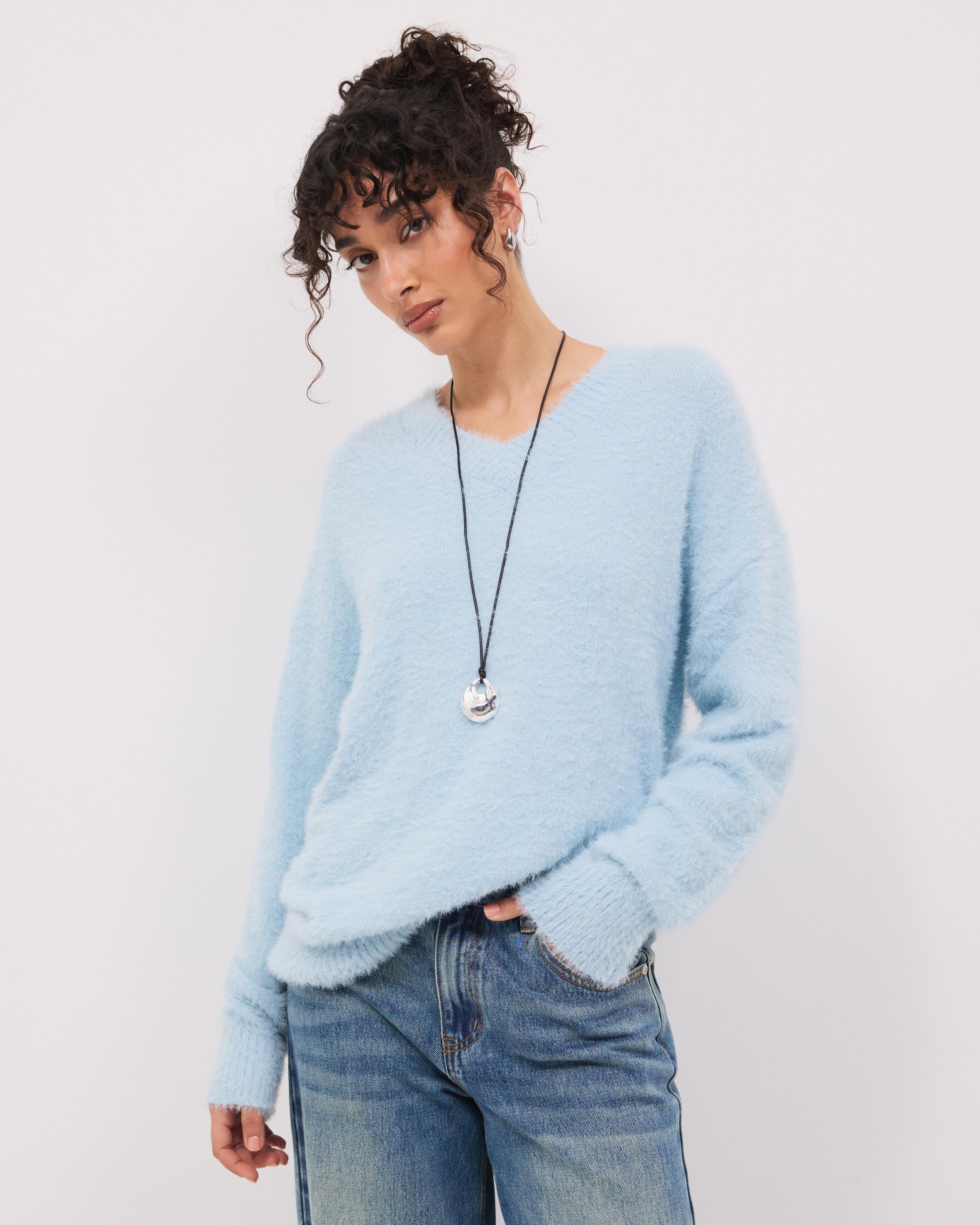 Rae V-Neck Fluffy Knit Oversized Jumper
