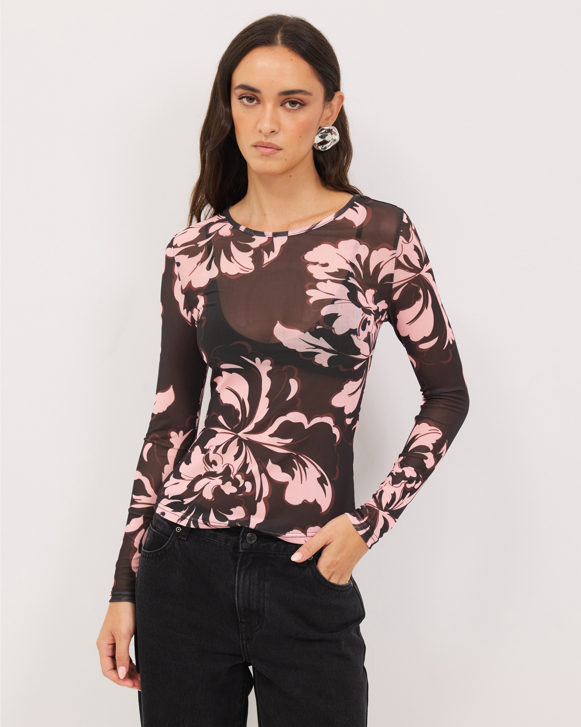 Luca Crew Neck Floral Mesh Top