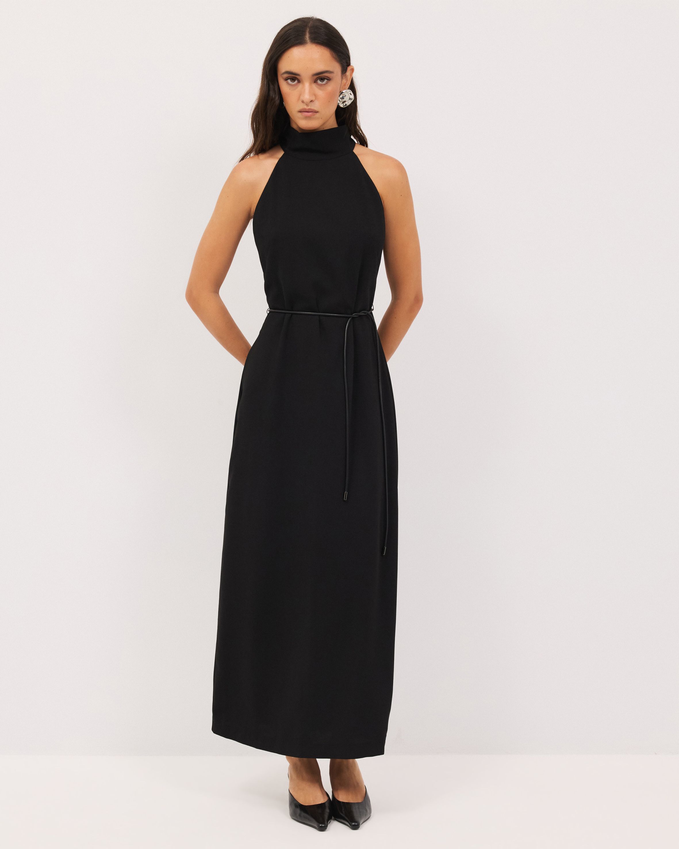 Mila High Neck Crepe Maxi Dress