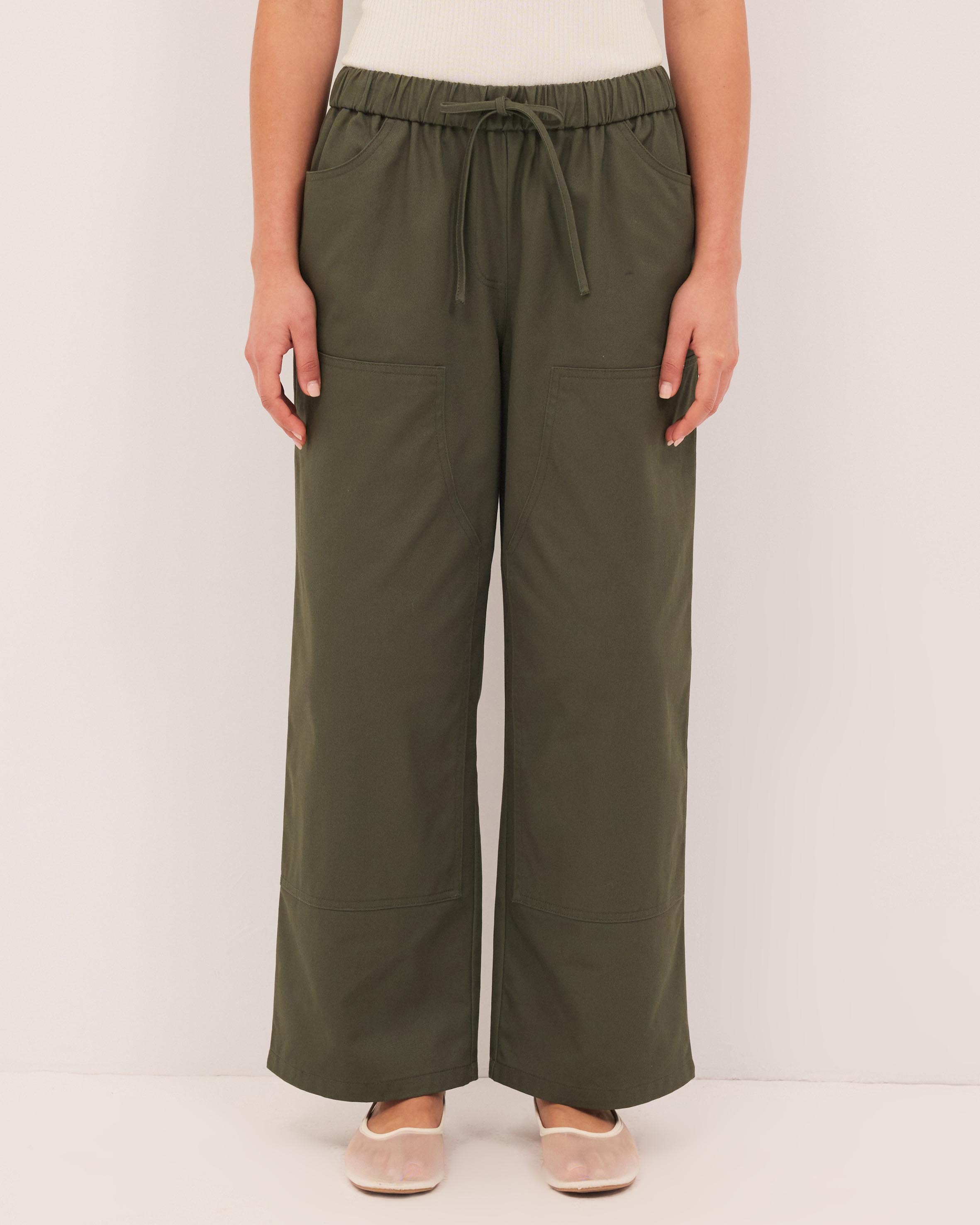 Panelled Cotton Wide Leg Twill Pants