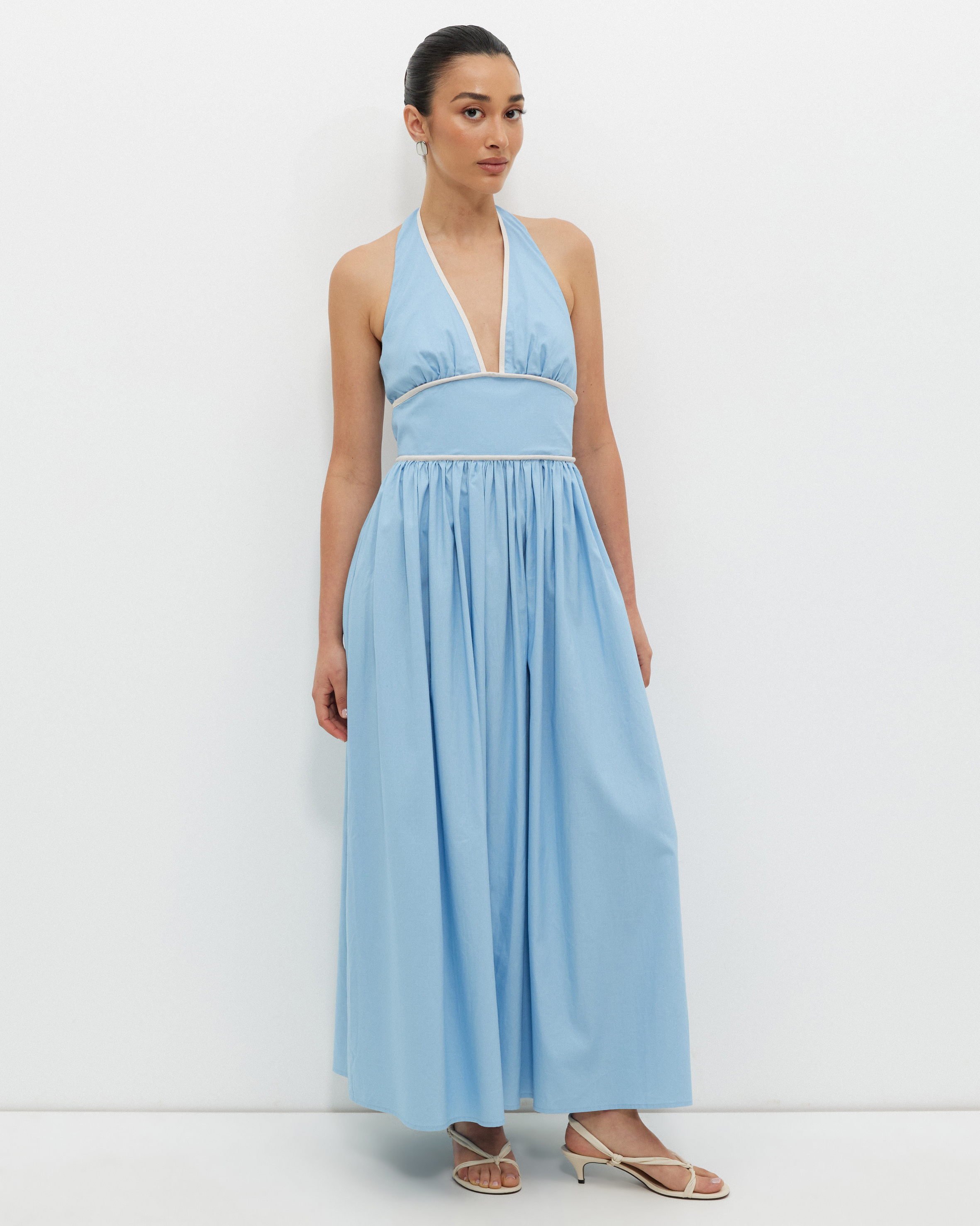 Contrast Bind Halter Midi Dress