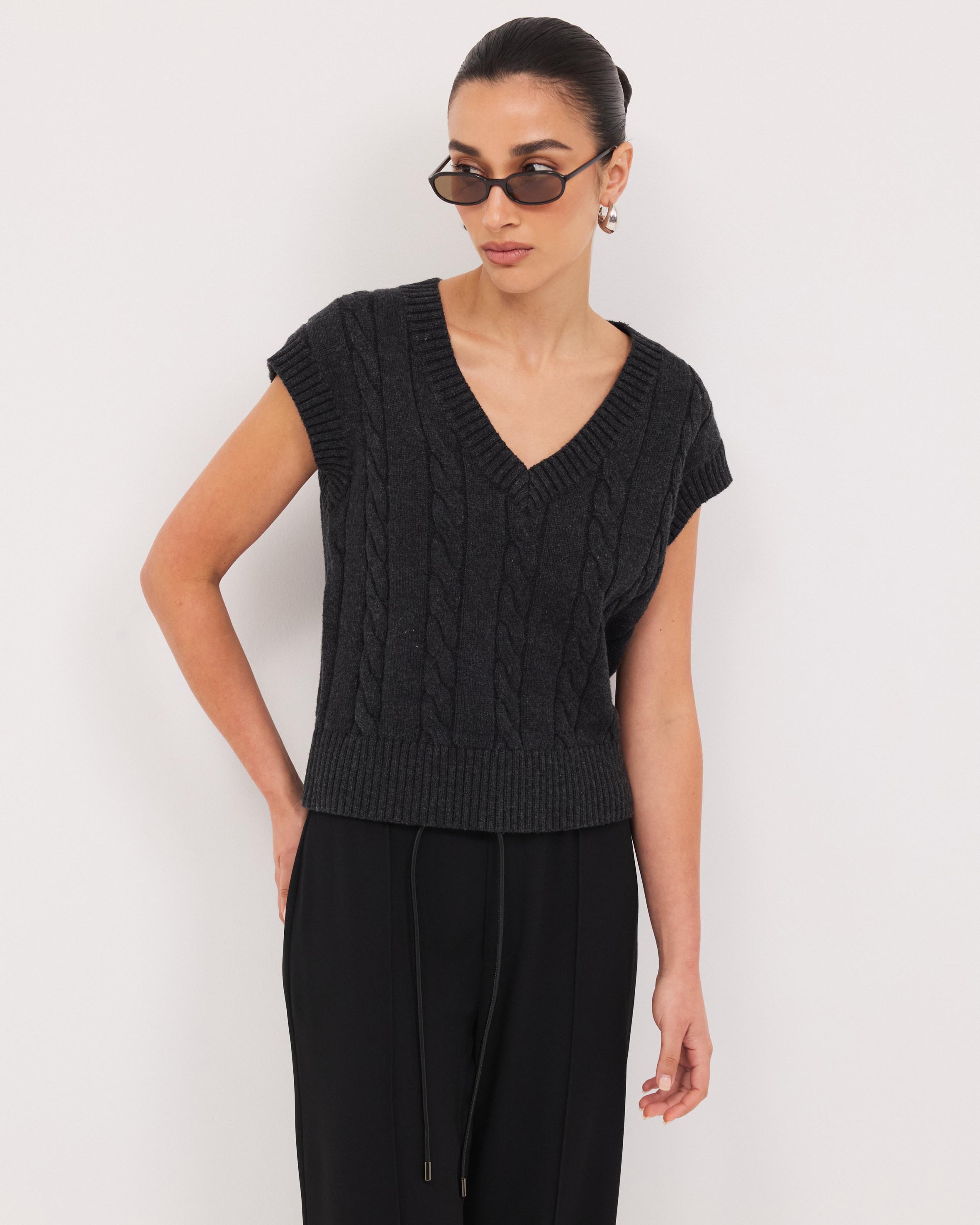 Leo Wool Blend Cable Knit Vest