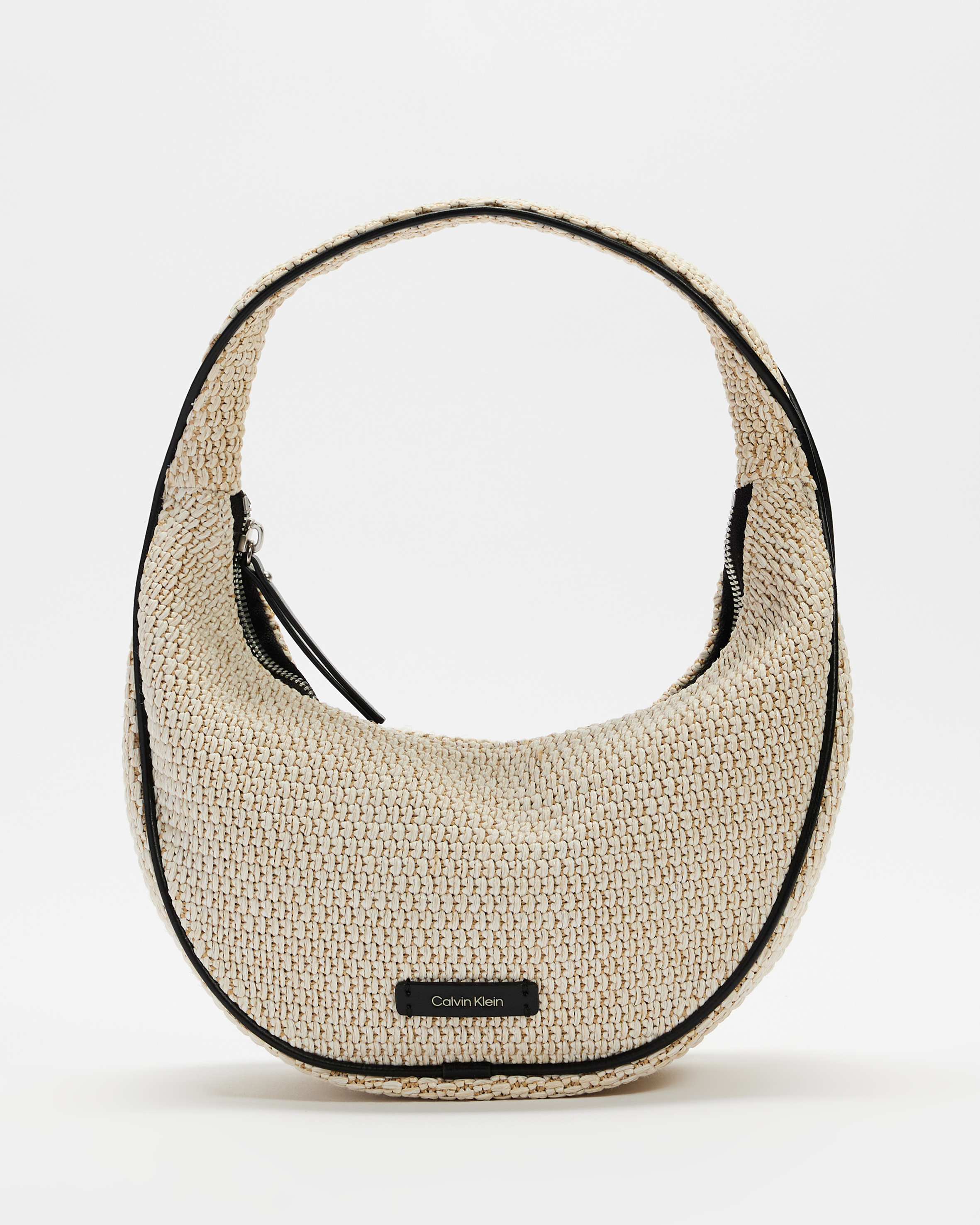 Pinched Raffia Medium Shoulder Bag