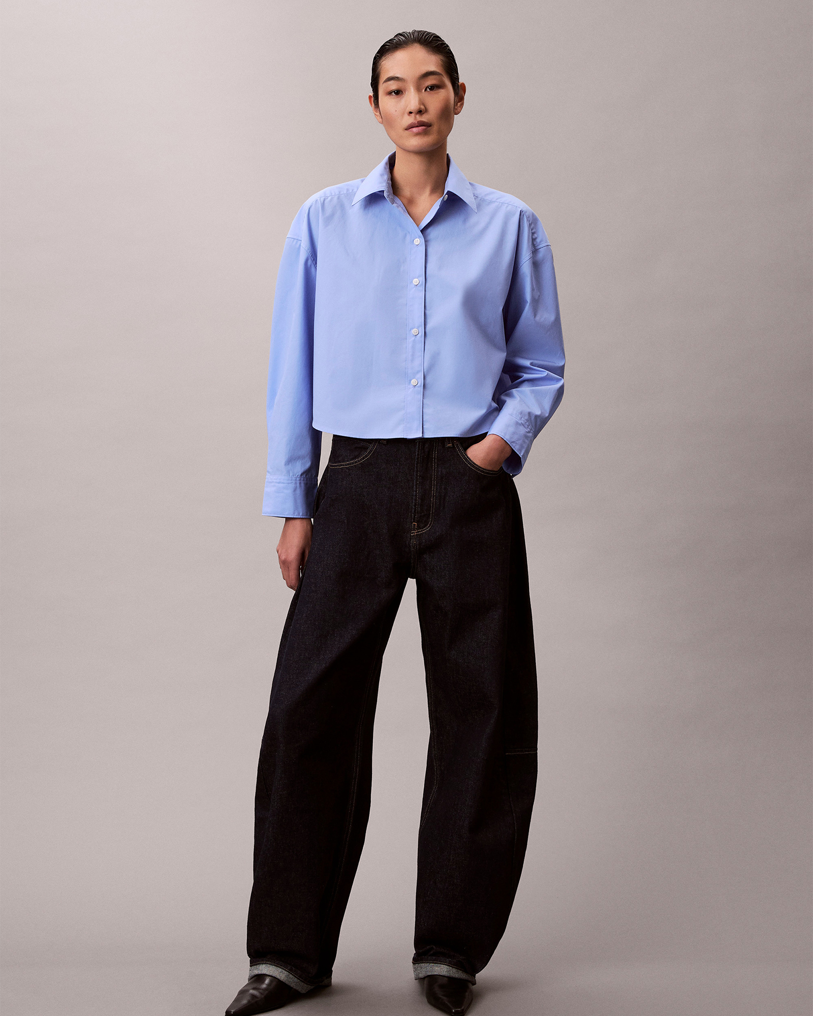 Poplin Relaxed Cropped Button-Down Shirt