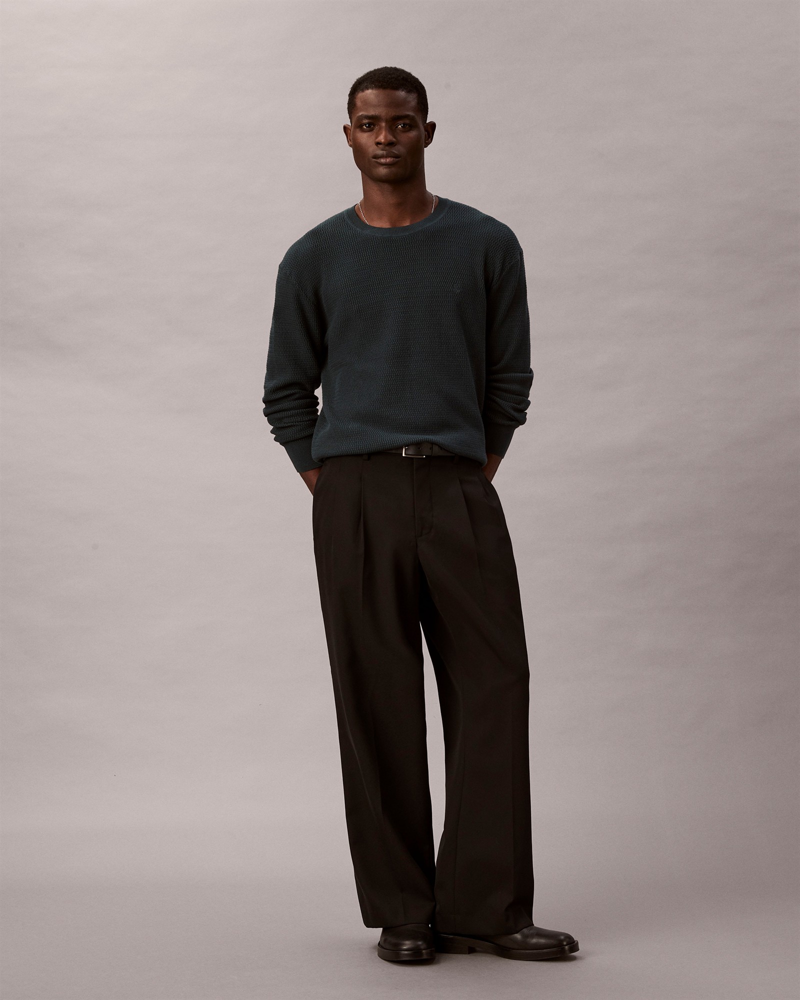 Cotton Textured Classic Crewneck Jumper