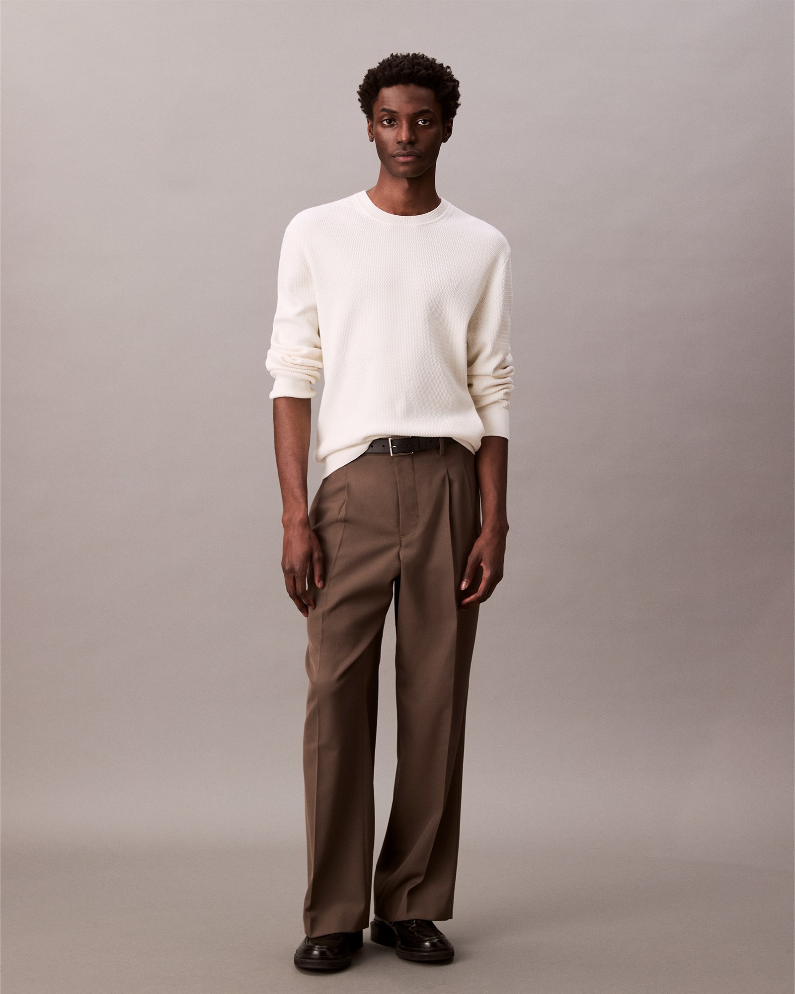 Cotton Textured Classic Crewneck Jumper