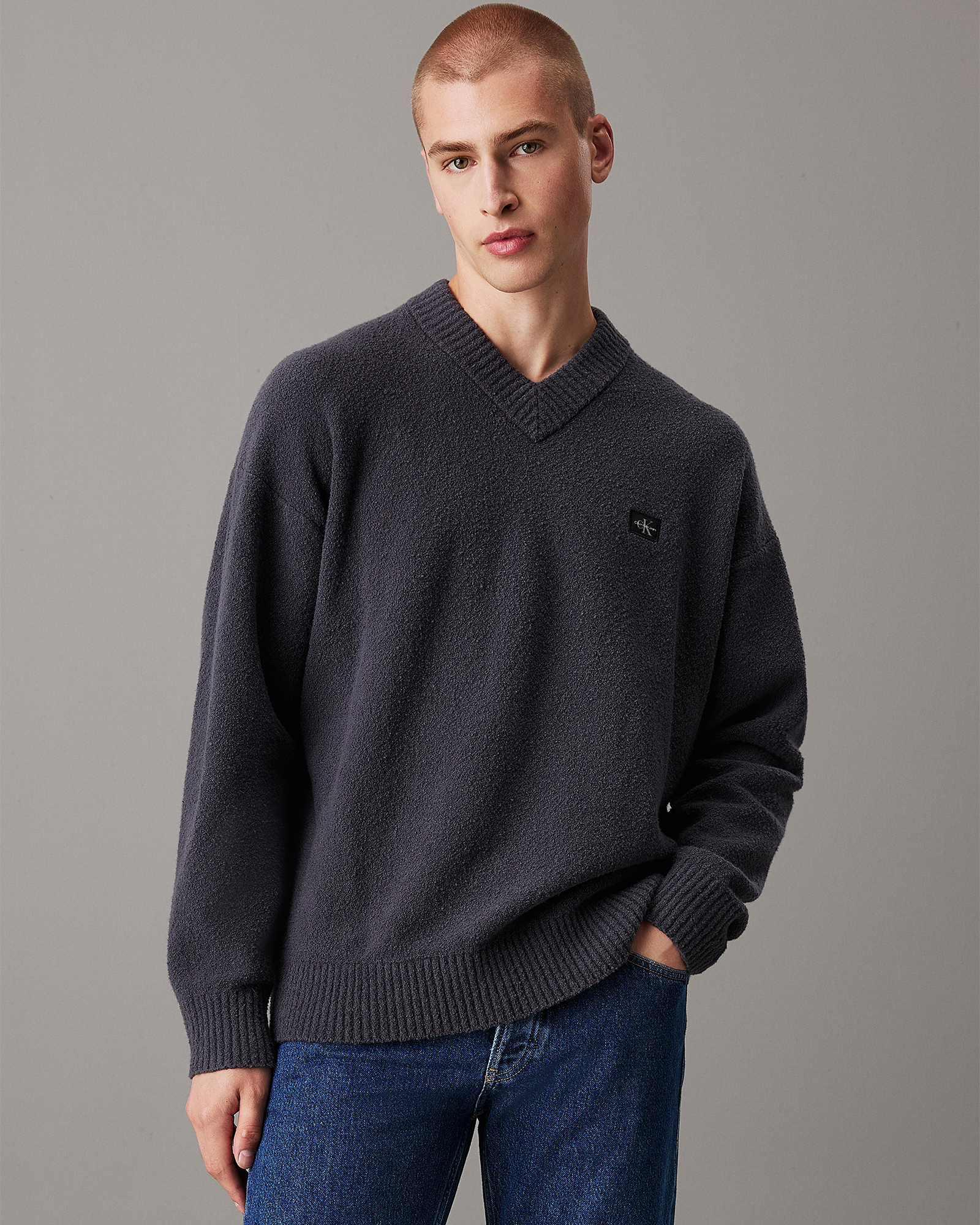 Cotton Bouclé V-Neck Jumper