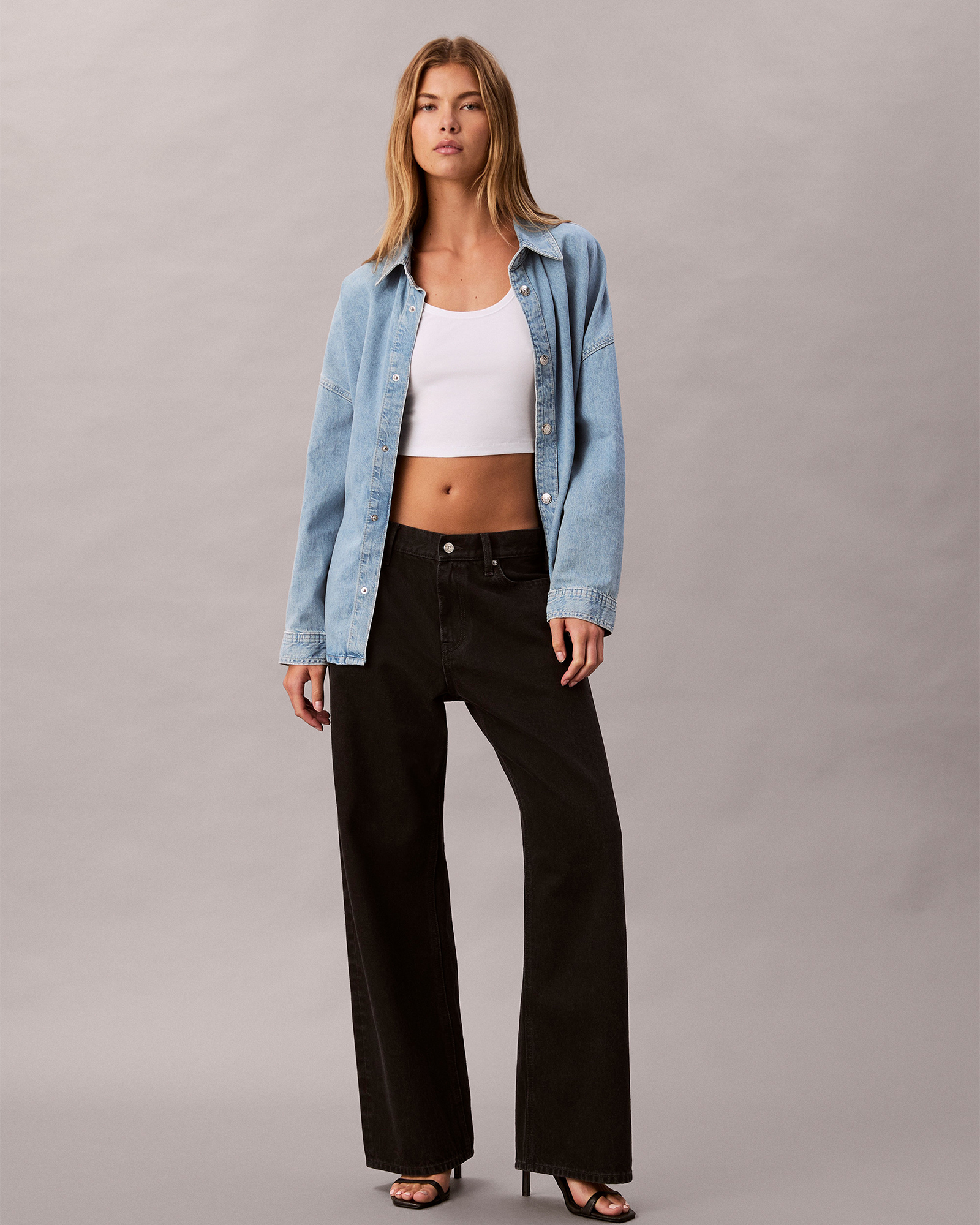 Linen Blend Denim Relaxed Button-Down Shirt