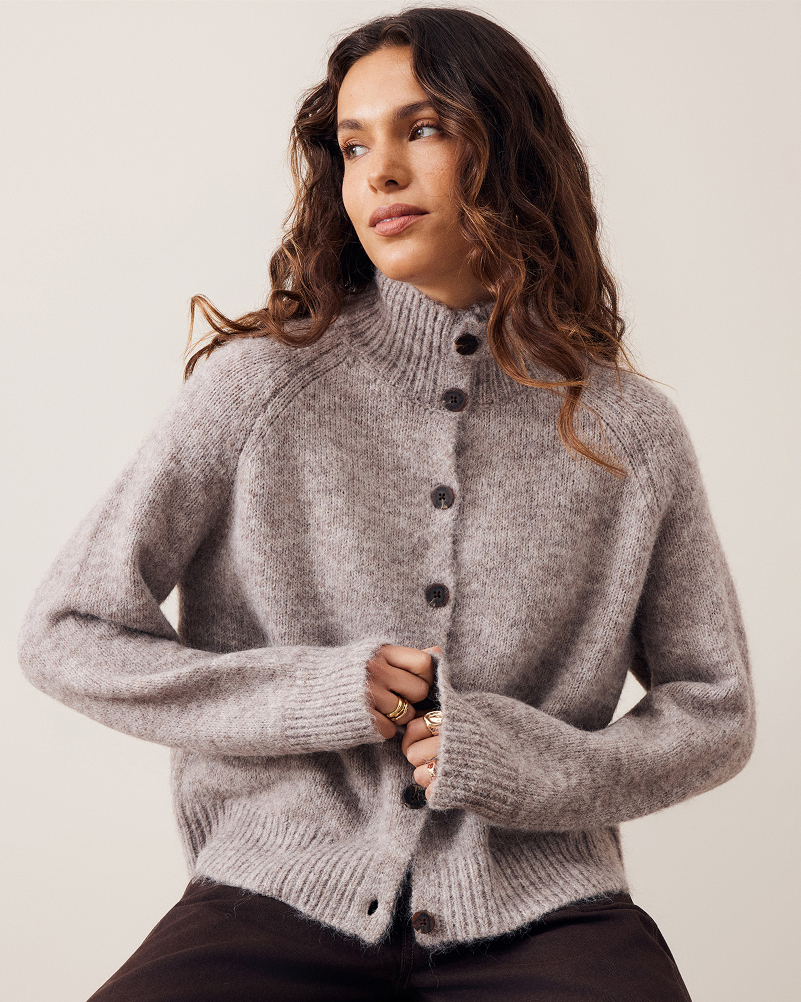 Riley Funnel Neck Tab Cardi