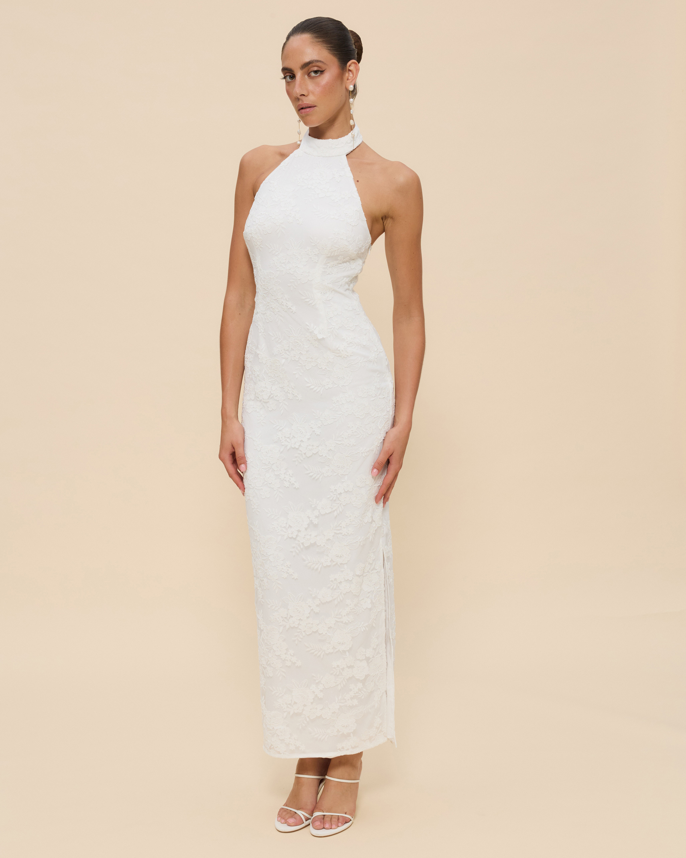 Lara Lace High Neck Halter Maxi Dress
