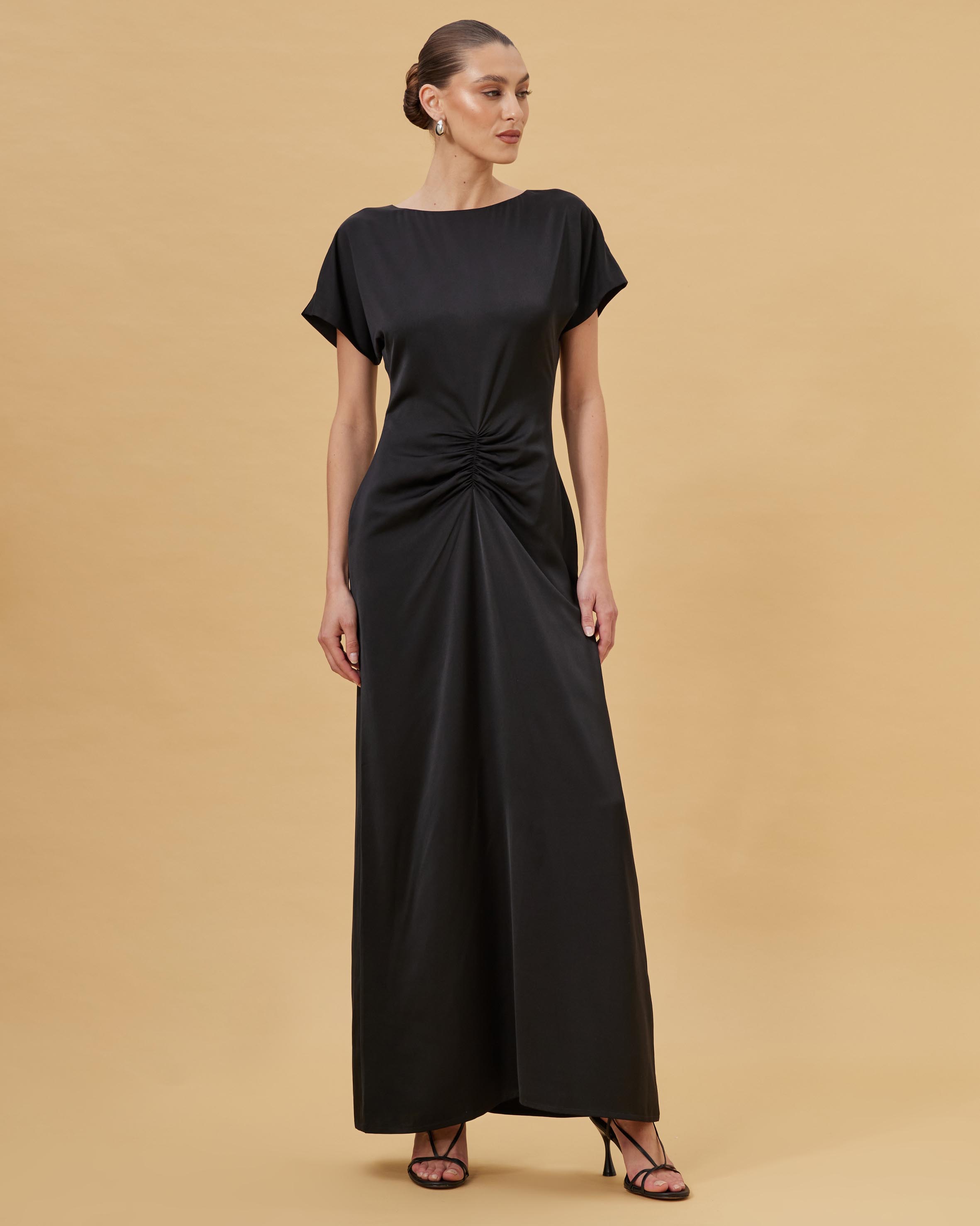 Pia Ruched Waist Slinky Gown