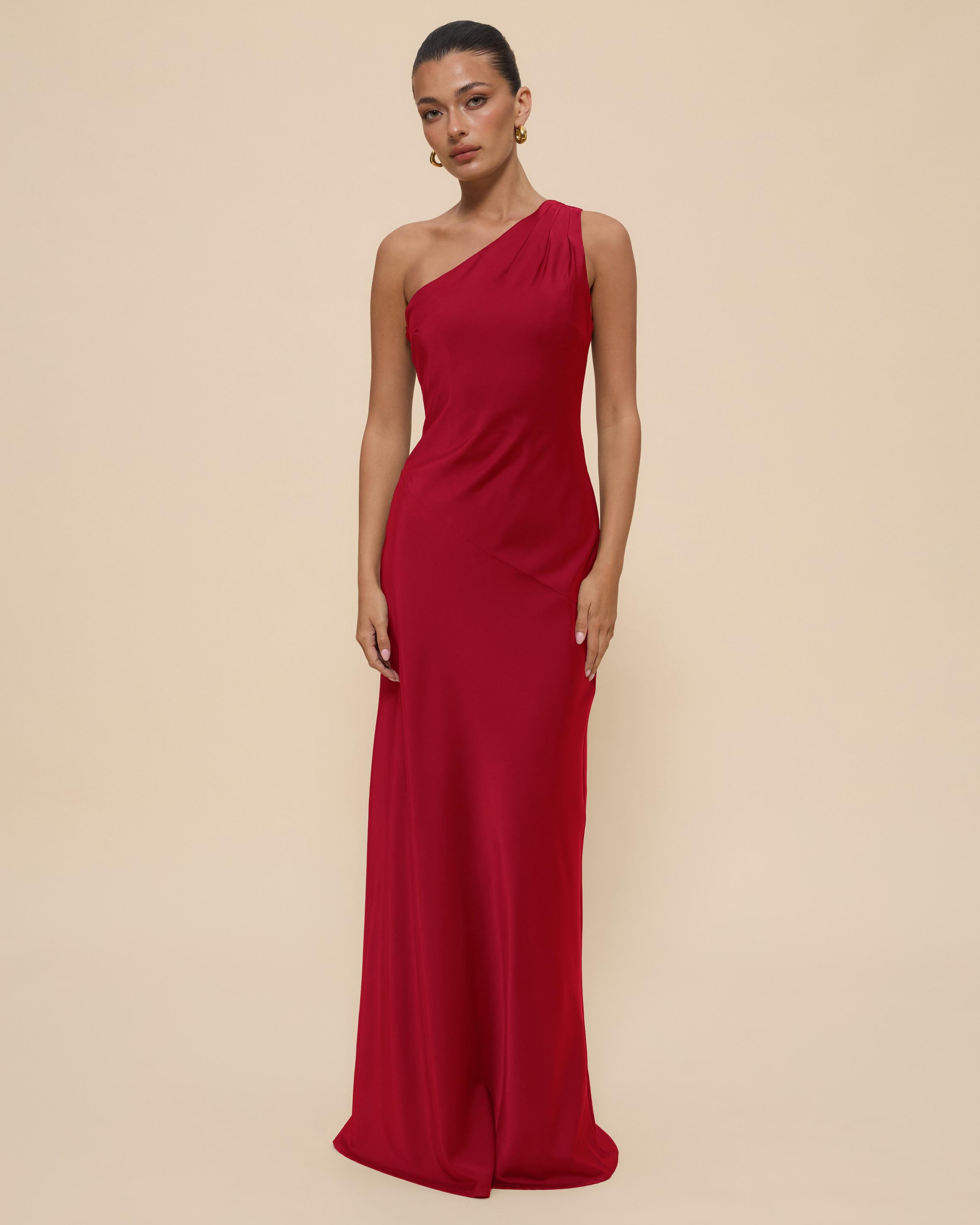 Hallie Satin One Shoulder Drape Maxi Dress