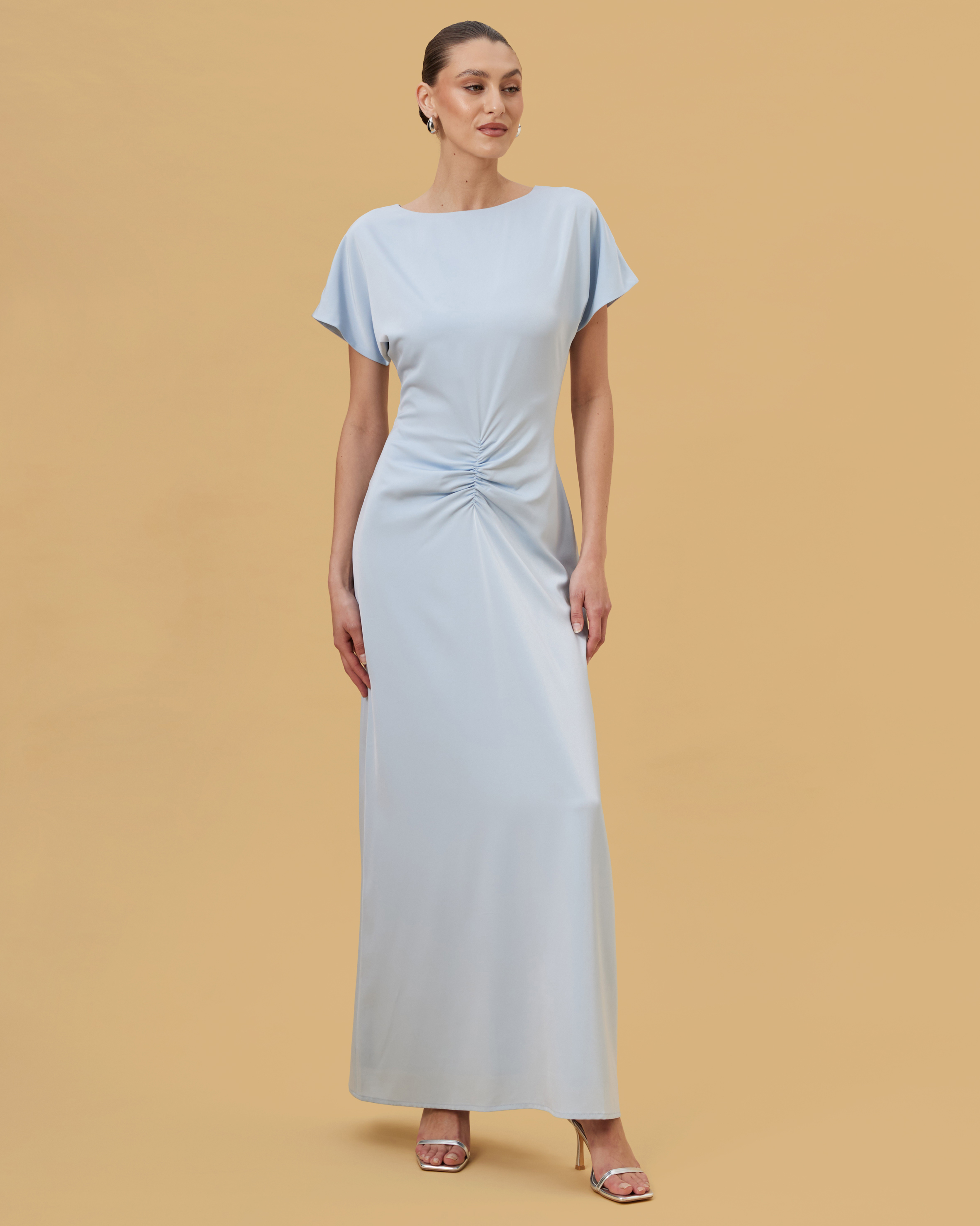 Pia Ruched Waist Slinky Gown