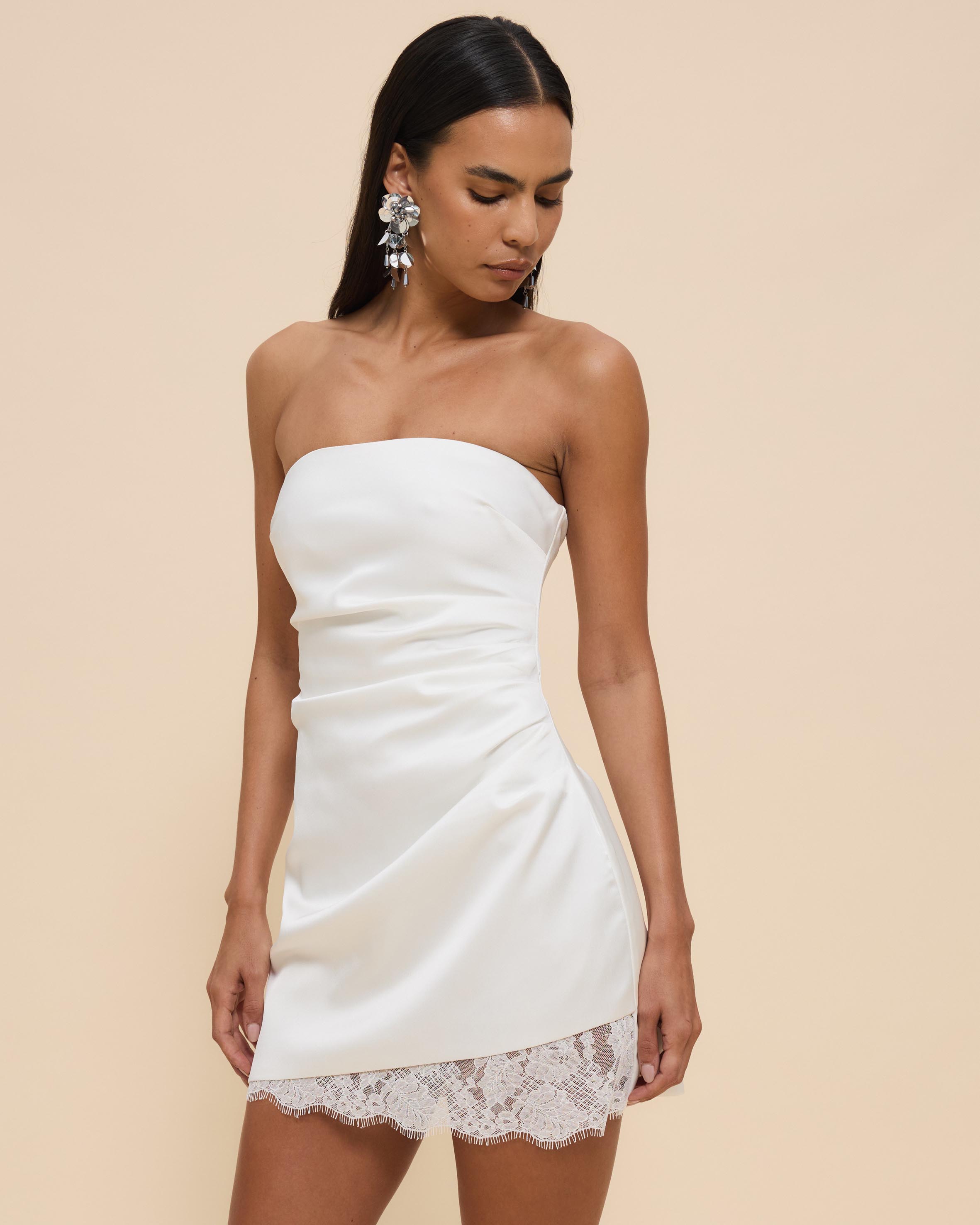 Nara Strapless Satin And Lace Mini Dress