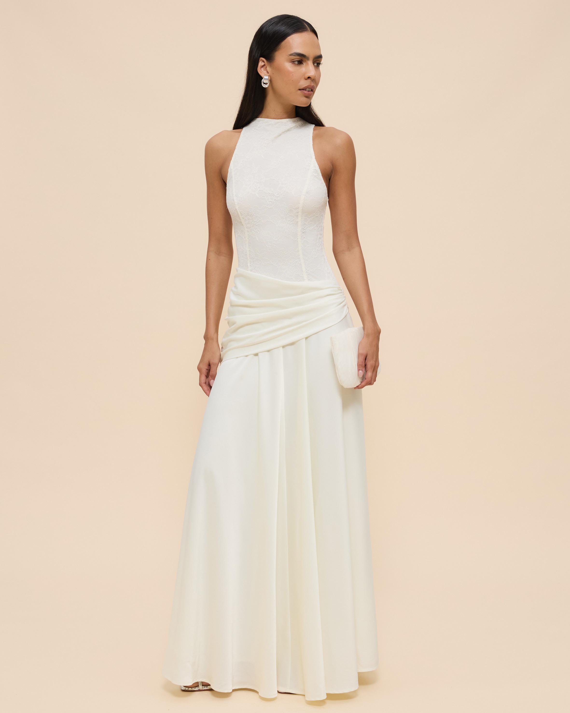 Layla High Neck Lace Panelled Maxi Dress