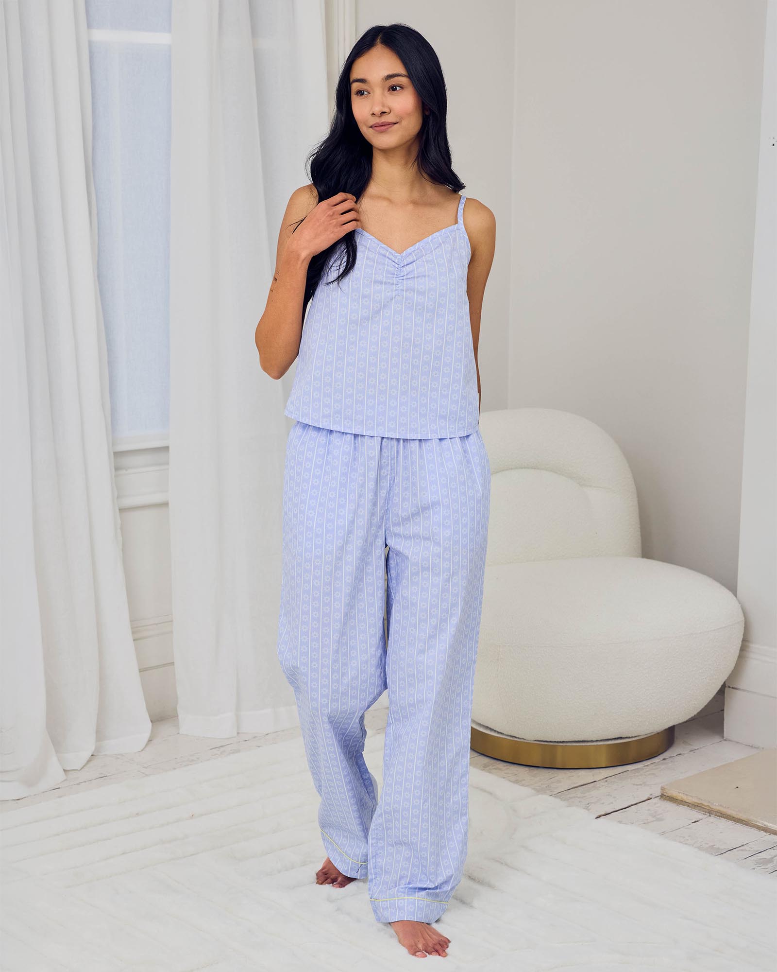 Poplin Sun Stripe Ruched Cami Pyjama Set