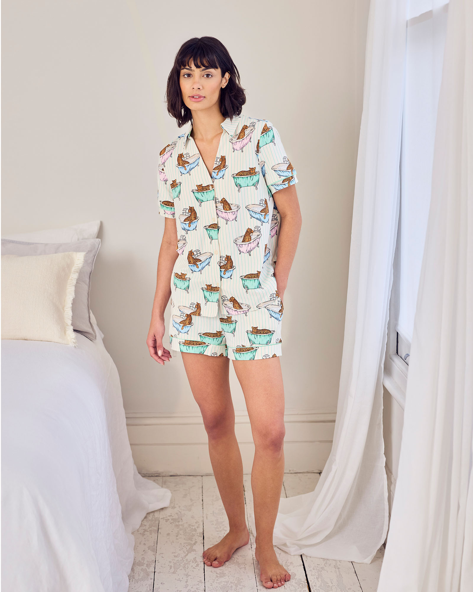 Organic Cotton V Neck Button Up Shorts Set