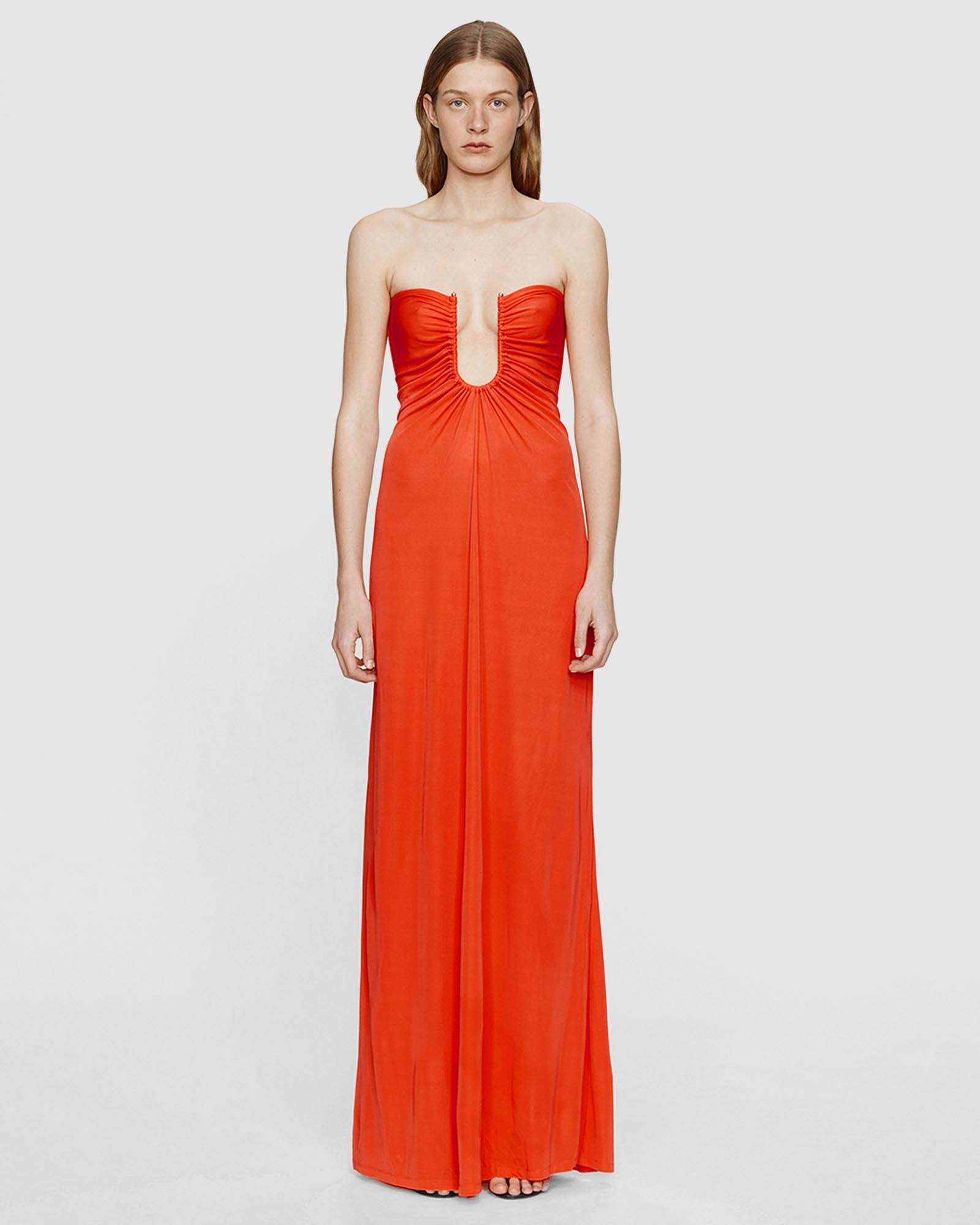 Arced Palm Strapless Dress