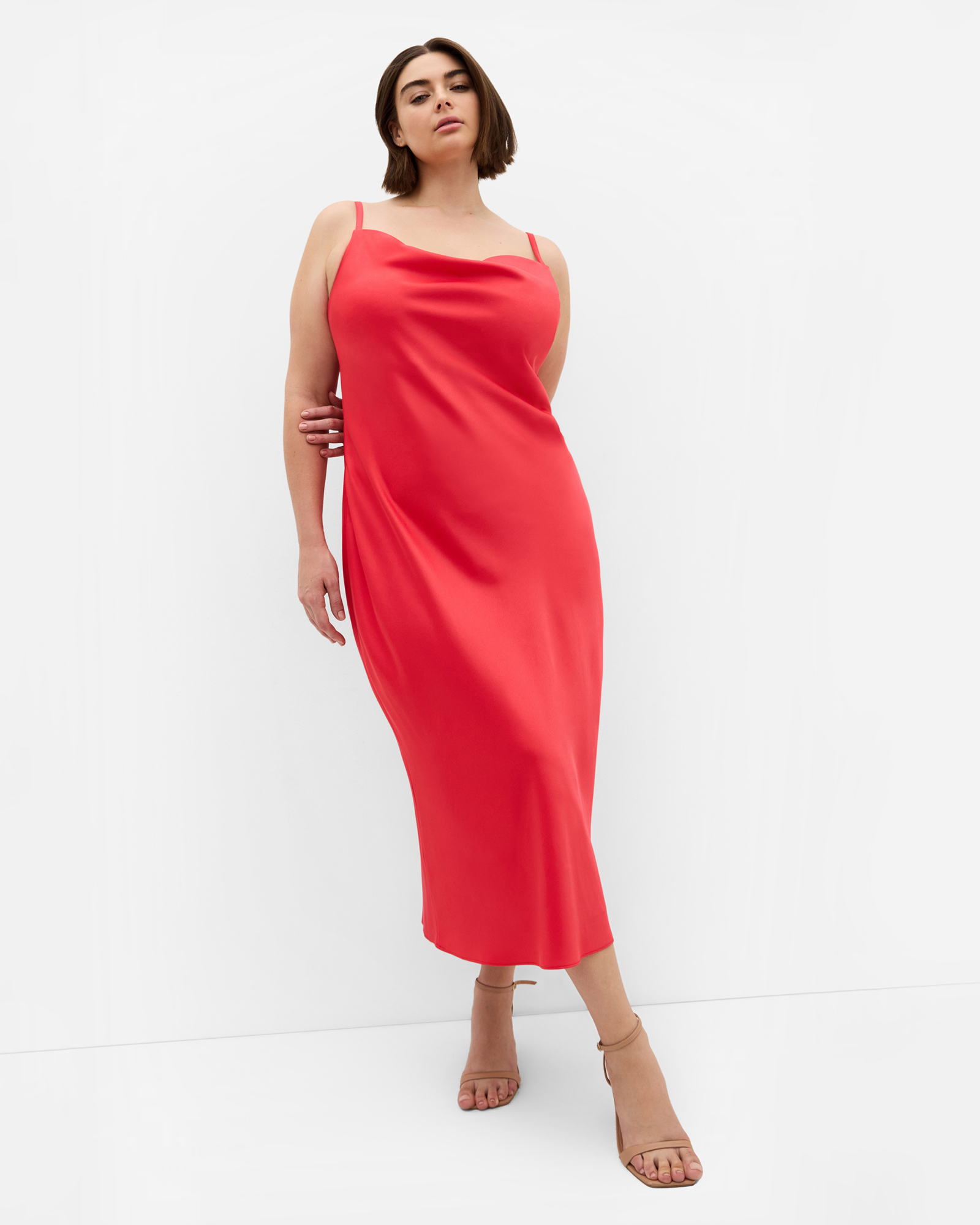 Sadie Satin Slip Dress - watermelon