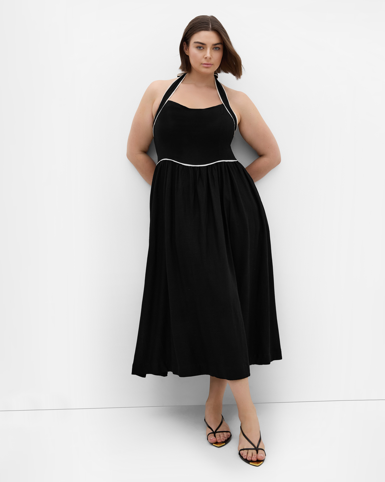 Stacey Halter Midi Dress - black