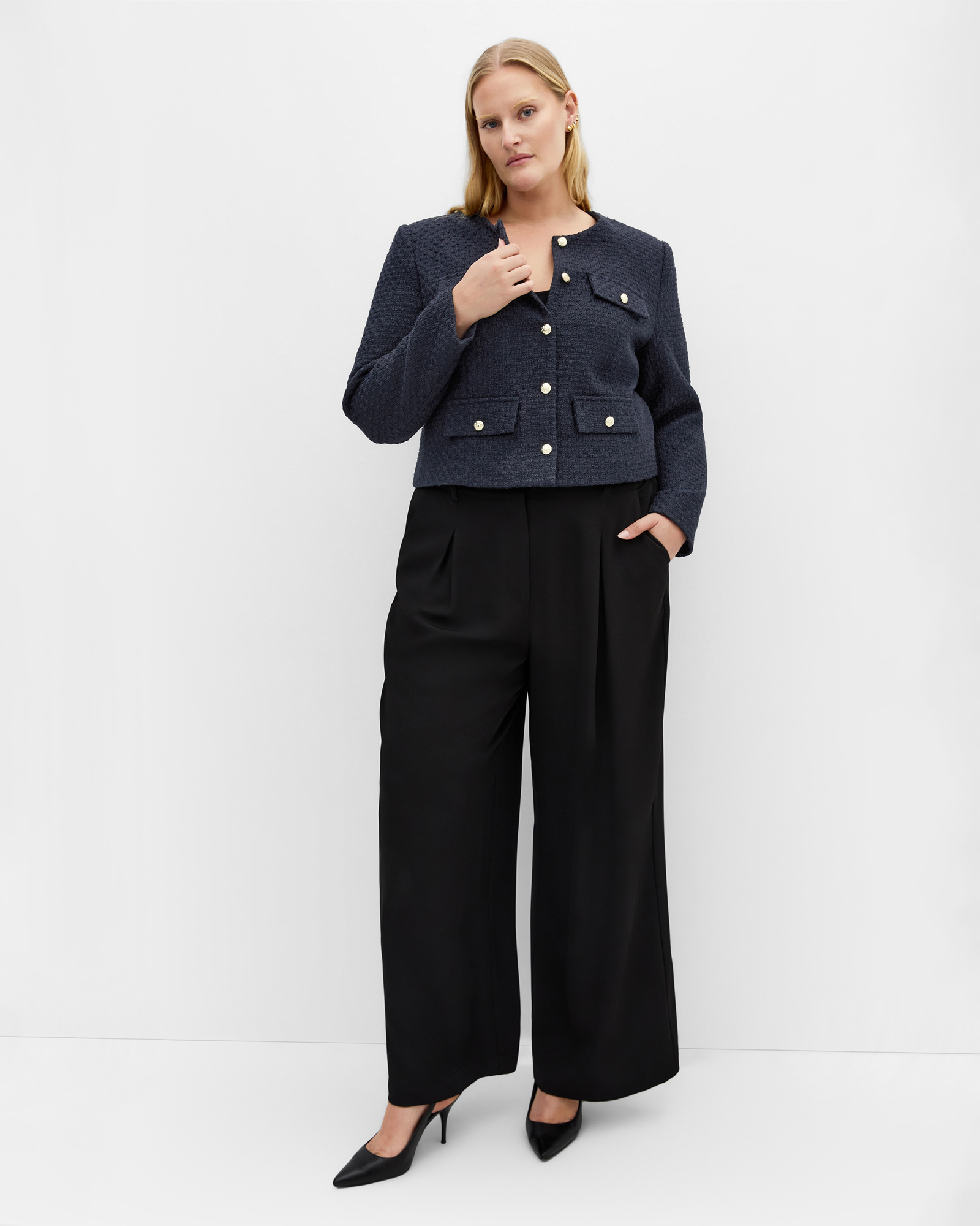 Plus size Krystal Boucle Jacket - navy