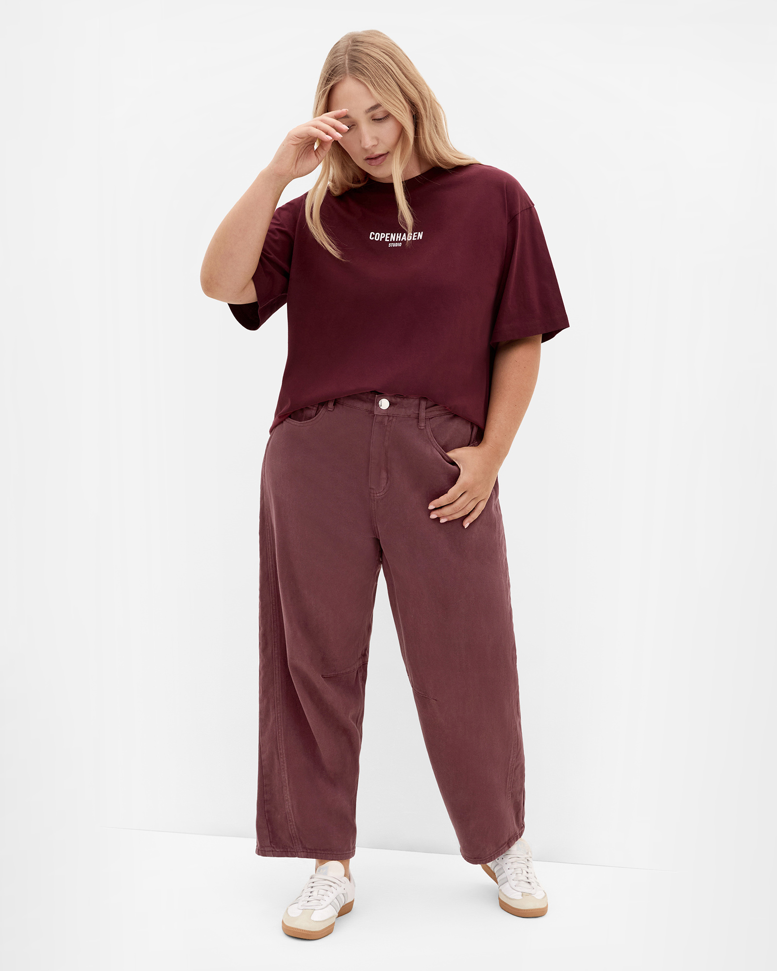 Plus size Harley Fit Cassie Barrel Leg Jean - cherry