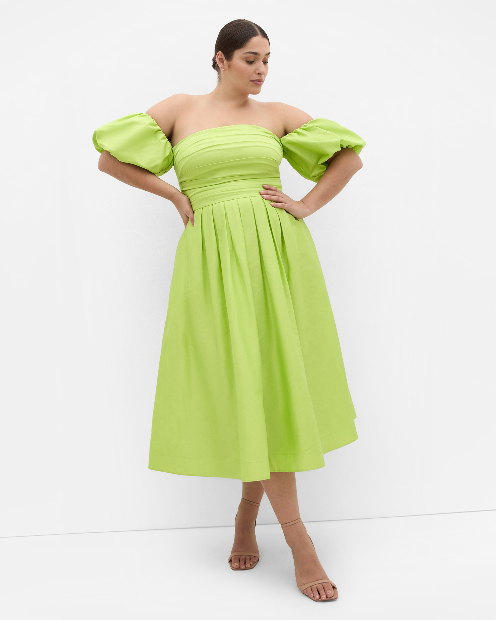 Rosalee Puff Sleeve Midi Dress - pistachio