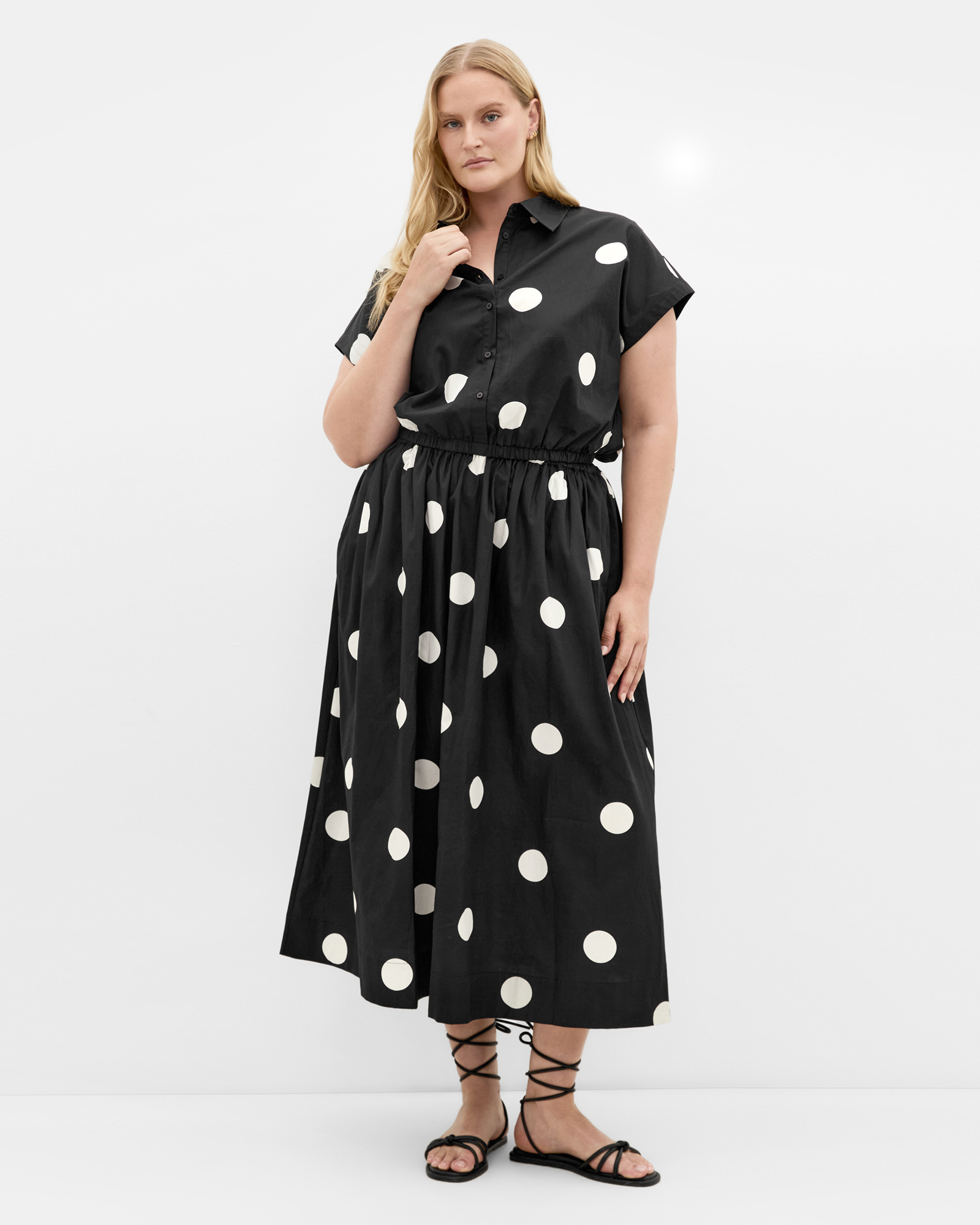 Vacay Polka Dot Print Shirt - black