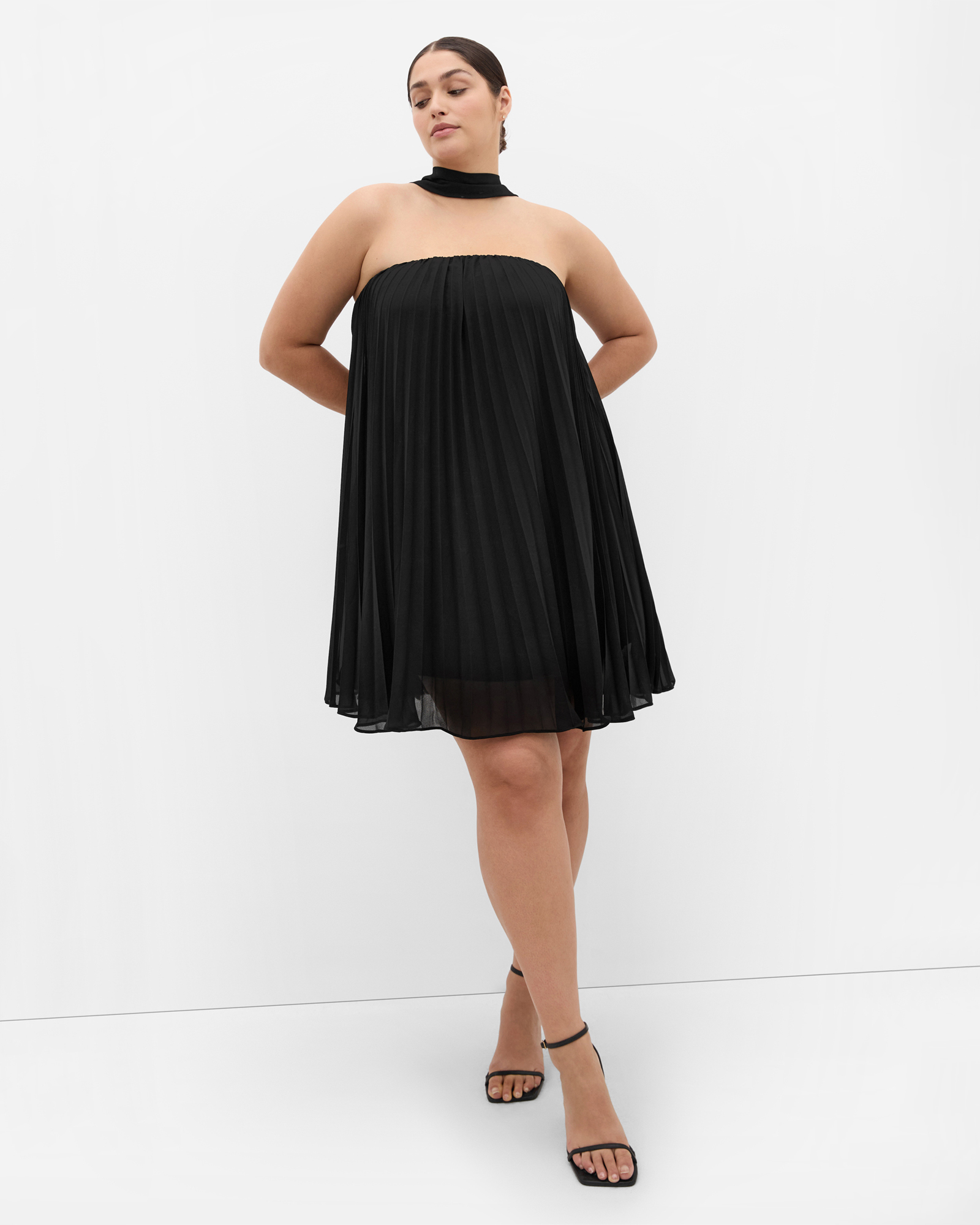 Aida Strapless Pleat Mini Dress - black