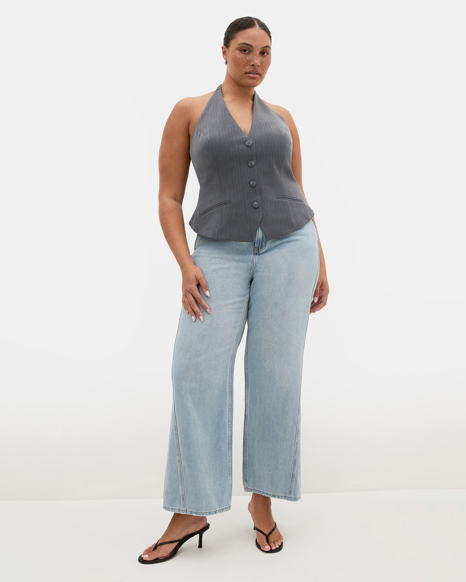 Plus size Cora Blue Stripe Vest - grey