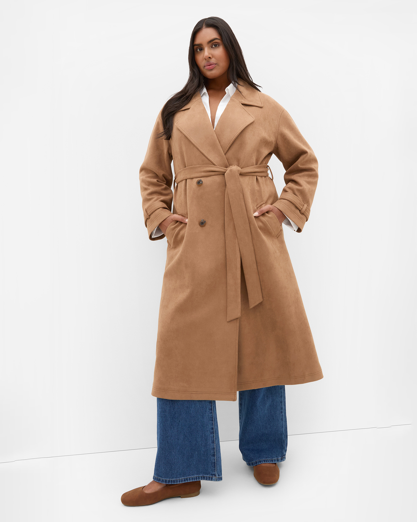 Plus size Eliza Sueded Trench - caramel